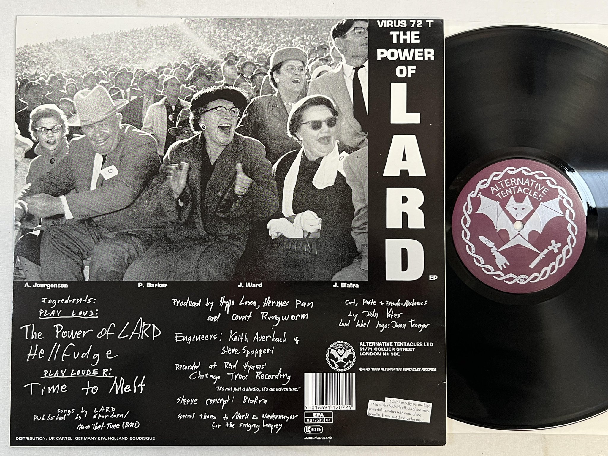 Omslagsbild för skivan LARD The Power Of Lard 12"EP -89 UK ALTERNATIVE TENTACLES VIRUS 72 T