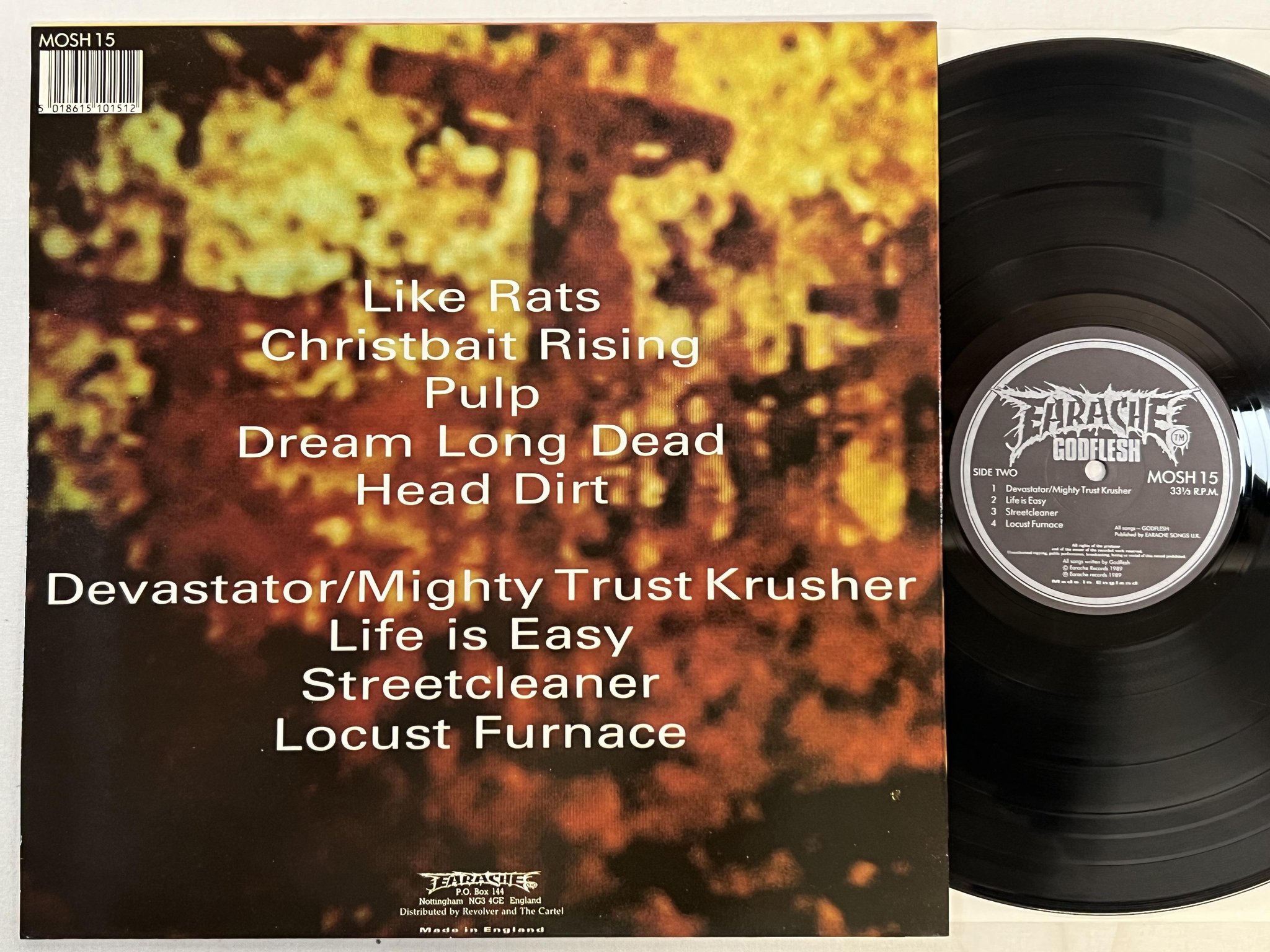 Omslagsbild för skivan GODFLESH Streetcleaner LP -89 UK earache MOSH 15
