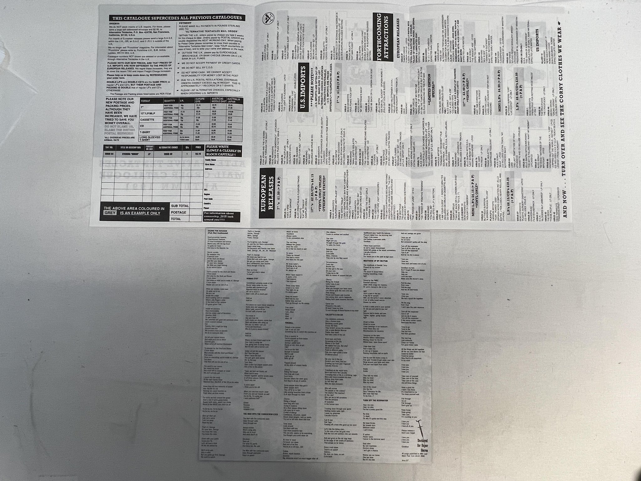 Omslagsbild för skivan TUMOR CIRCUS s/t LP -91 UK ALERNATIVE TENTACLES VIRUS 87 punk