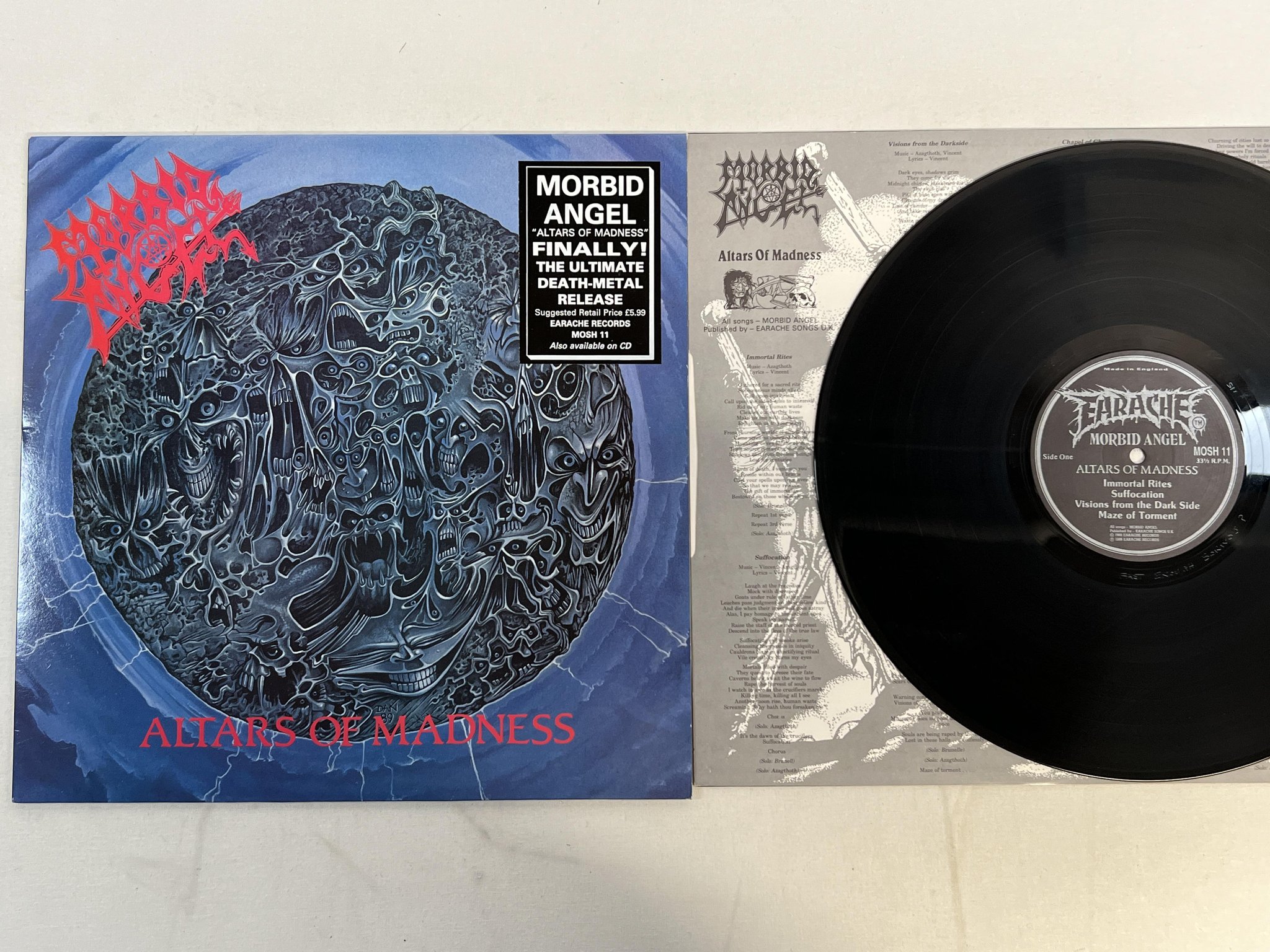 Omslagsbild för skivan MORBID ANGEL altars of madness LP -89 UK EARACHE MOSH 11 ** death metal **