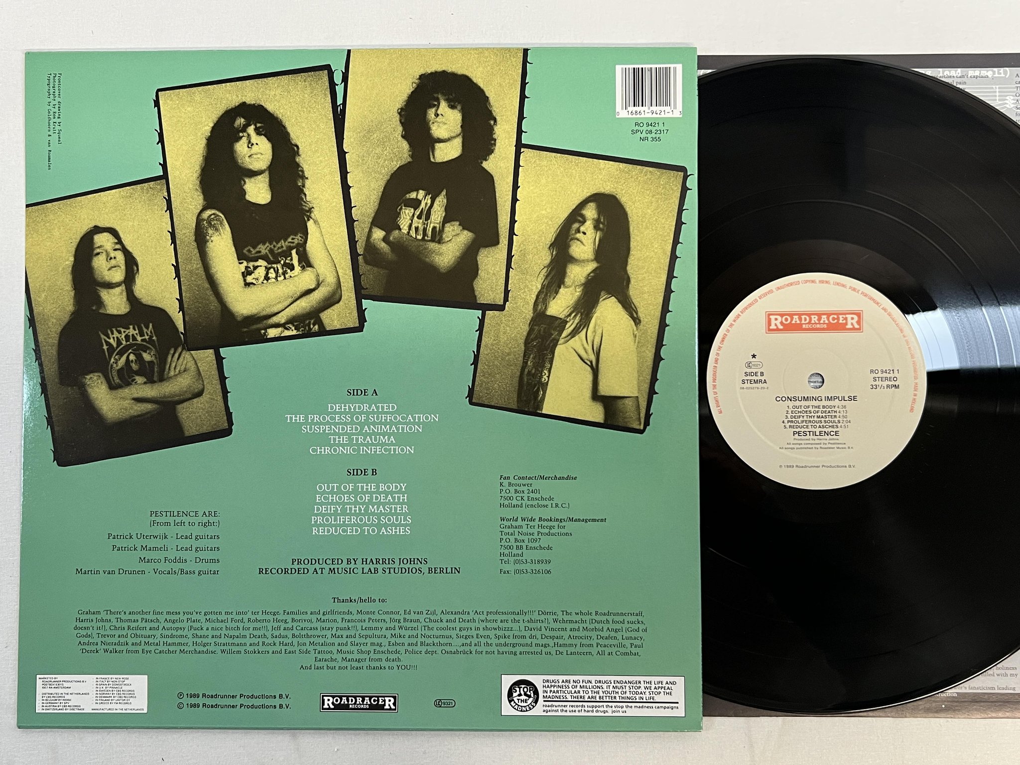 Omslagsbild för skivan PESTILENCE Consuming Impulse LP -89 roadracer RO 9421 1 ** death metal **