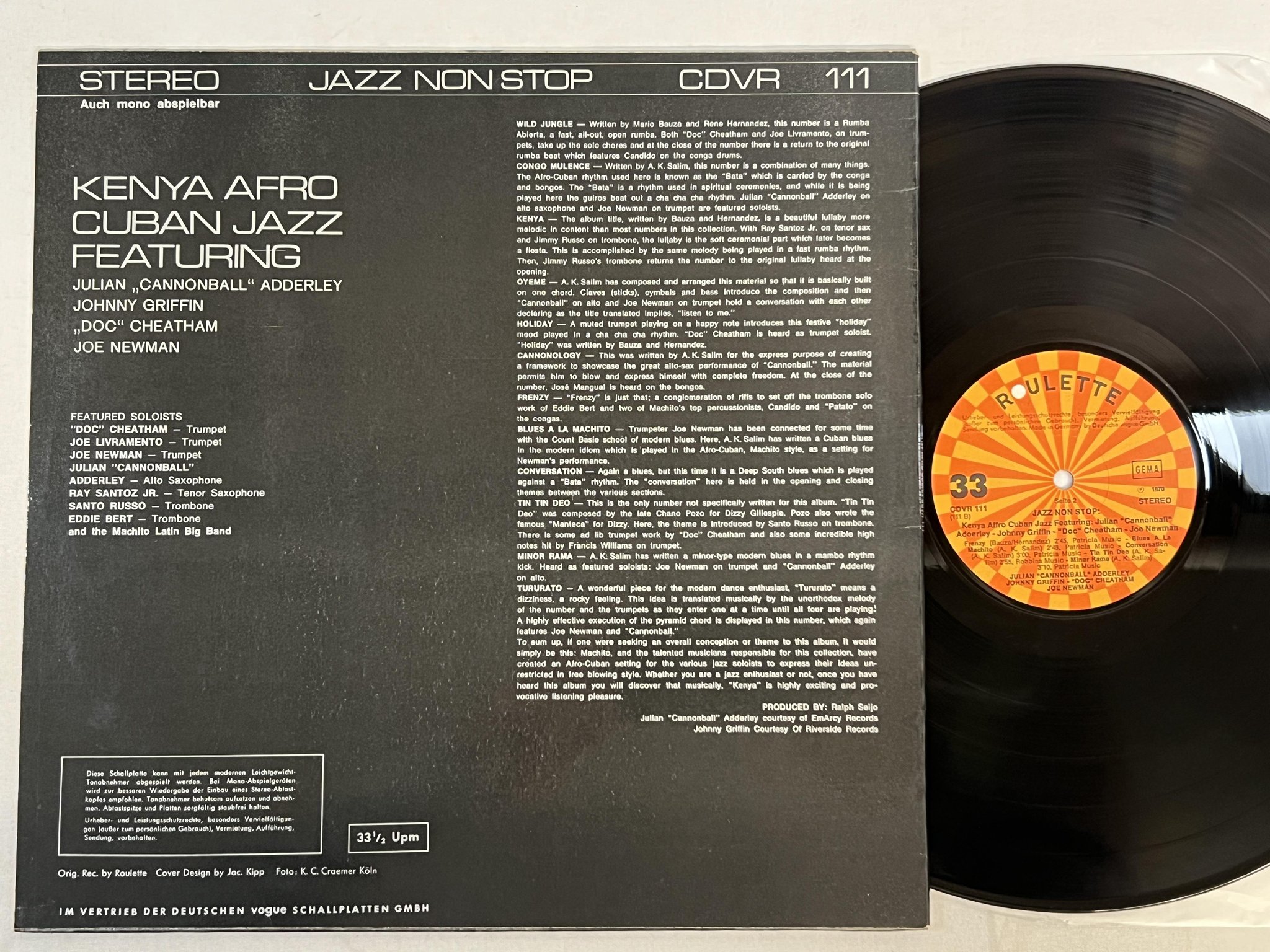 Omslagsbild för skivan JULIAN ADDERLEY + MORE Kenya Afro Cuban Jazz LP -70 Ger ROULETTE CDVR 111