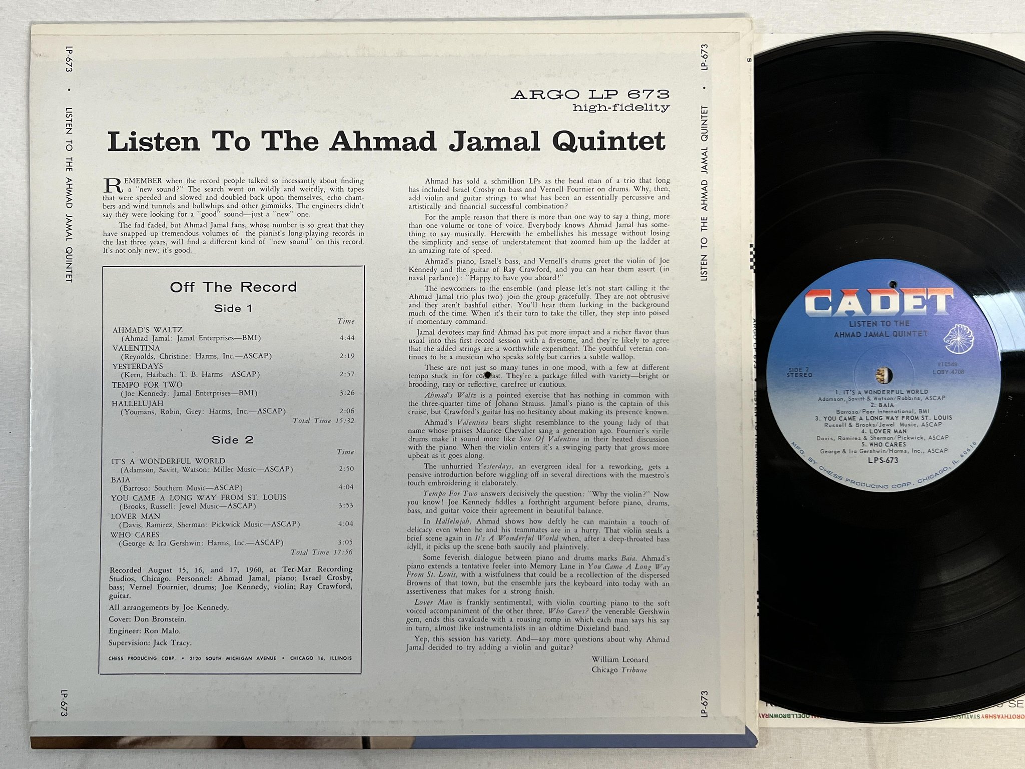 Omslagsbild för skivan AHMAD JAMAL QUINTET listen to the... LP US CADET LPS 673