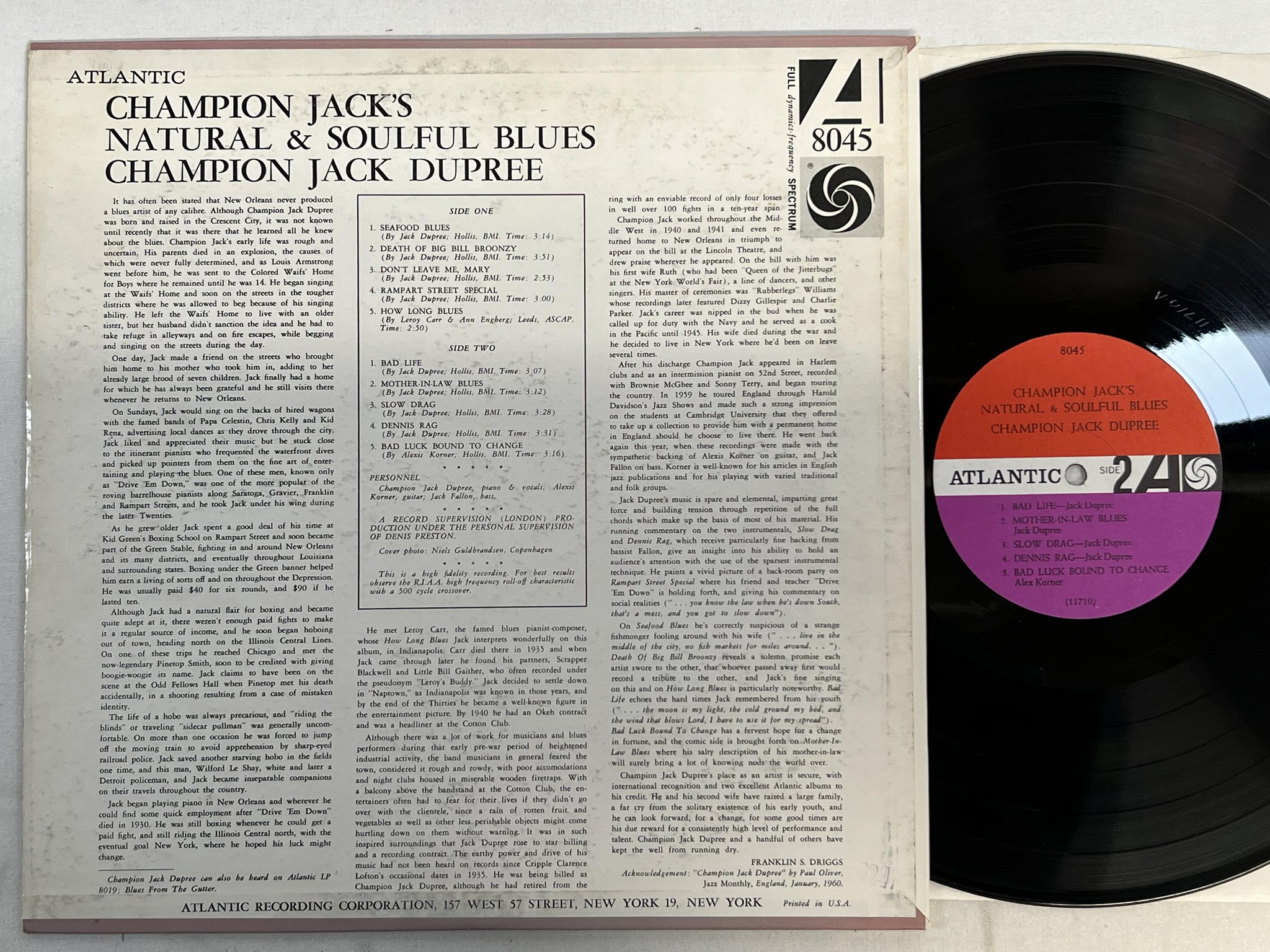 Omslagsbild för skivan CHAMPION JACK DUPREE natural and soulful blues LP -61 US ATLANTIC 8045