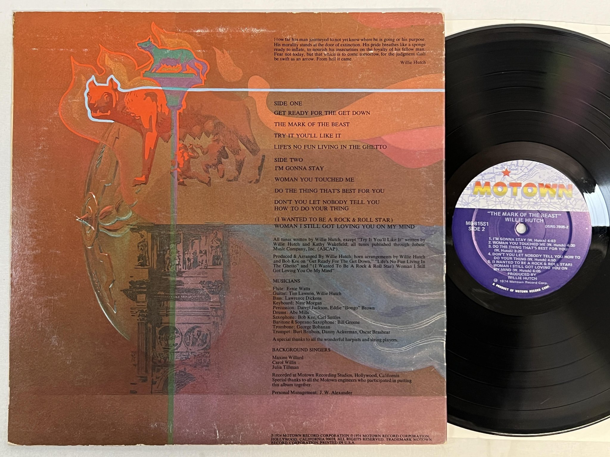 Omslagsbild för skivan WILLIE HUTCH mark of the beast LP -74 US MOTOWN M6 815S1 *** great soul ***