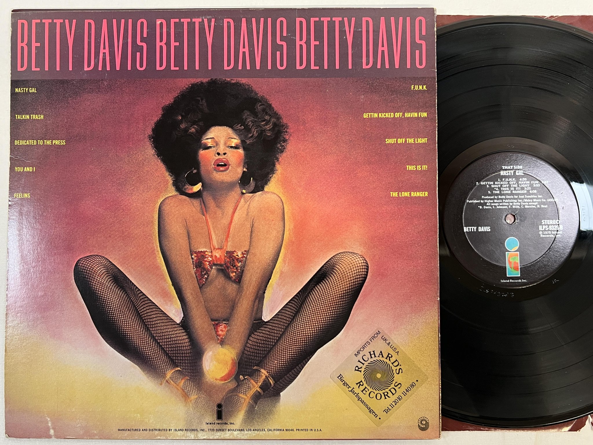 Omslagsbild för skivan BETTY DAVIS nasty gal LP -75 US ISLAND ILPS 9329 ** killer album **