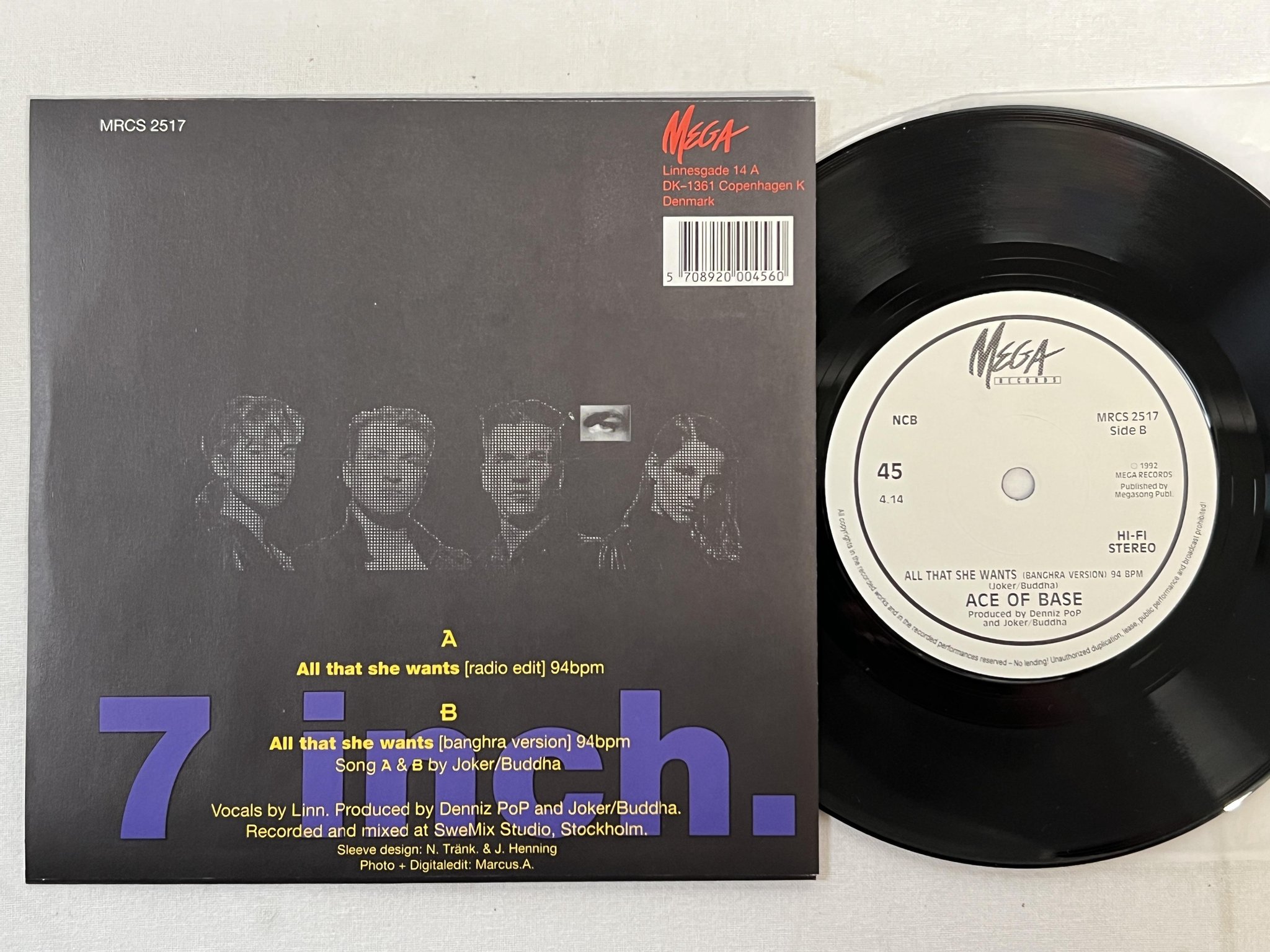 Omslagsbild för skivan ACE OF BASE all that she wants 7"single -92 MEGA MRCS 2517