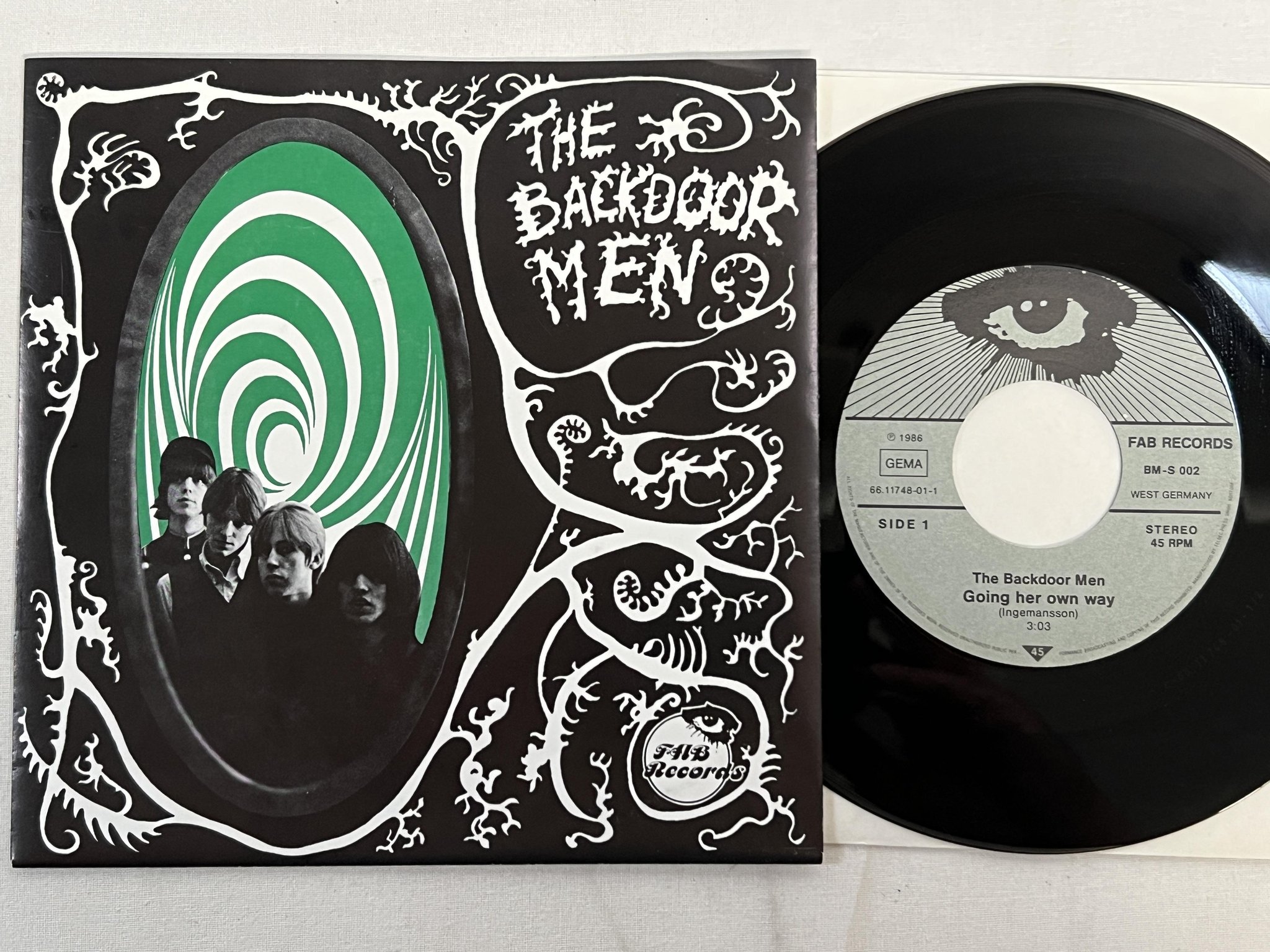 Omslagsbild för skivan THE BACKDOOR MEN going her own way 7"single -86 FAB RECORDS BM-S 002
