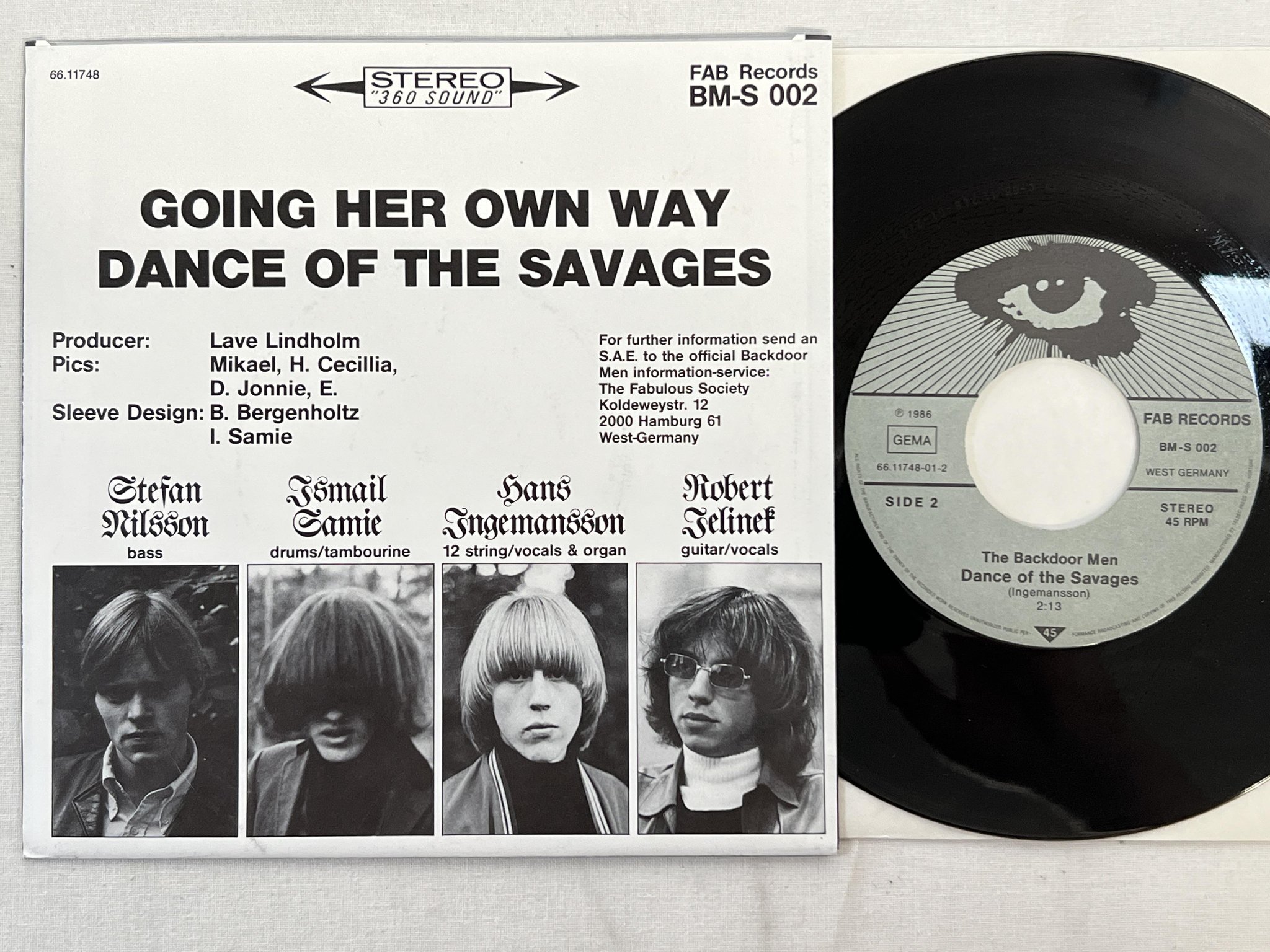 Omslagsbild för skivan THE BACKDOOR MEN going her own way 7"single -86 FAB RECORDS BM-S 002
