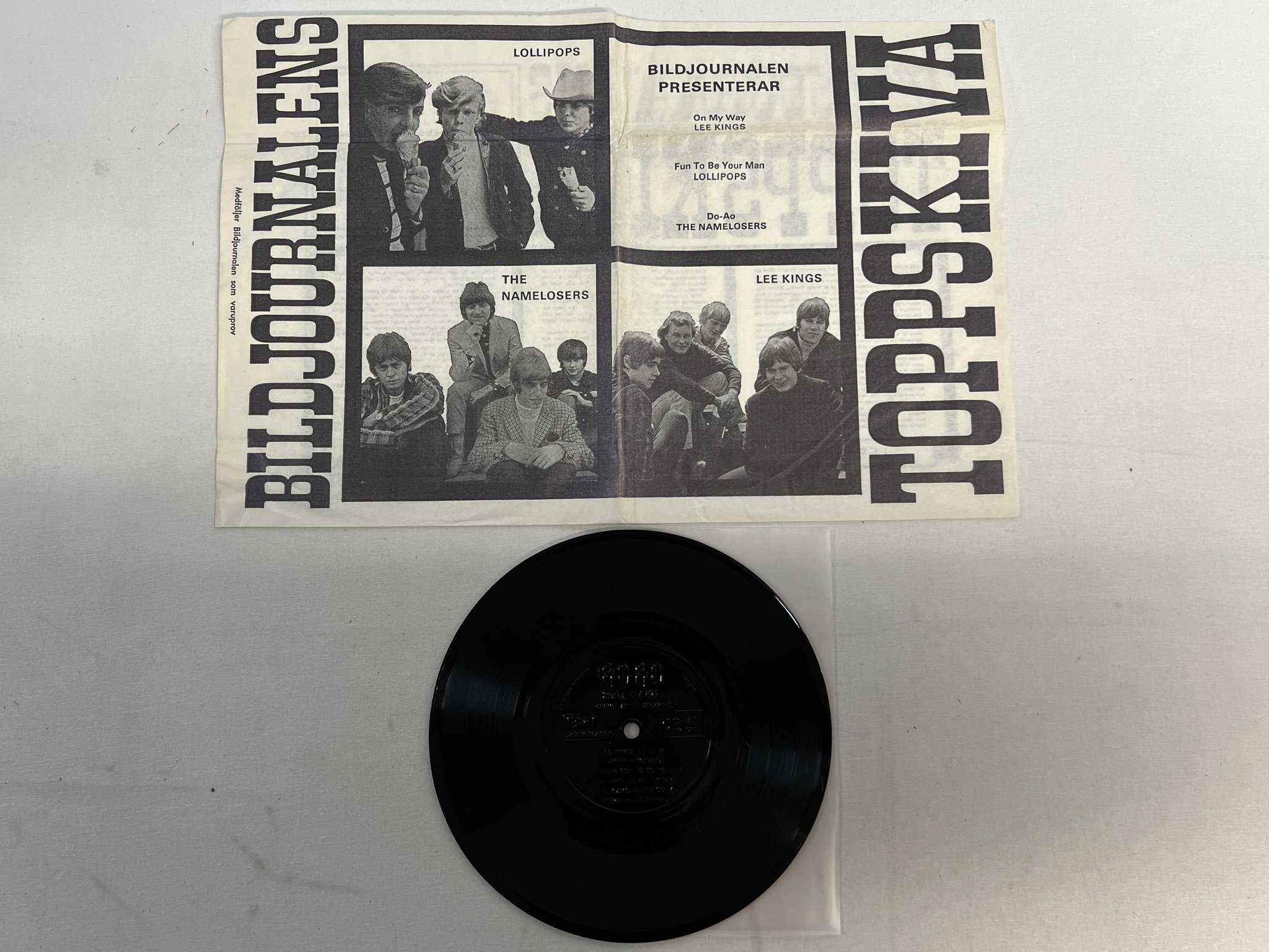 Omslagsbild för skivan THE NAMELOSERS Bildjournalen GoGo Skiva '66 7"flexi BILDJOURNALEN