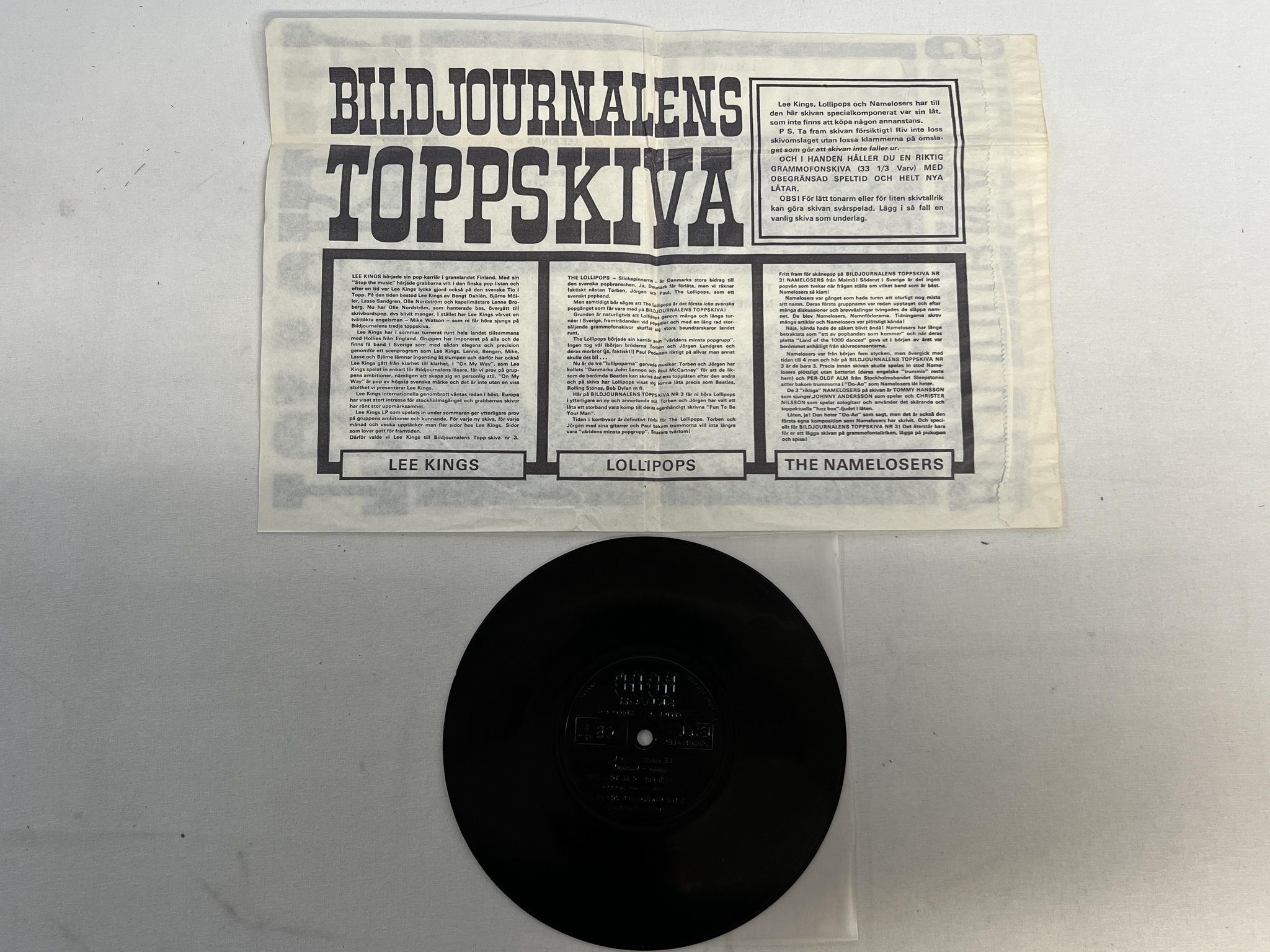 Omslagsbild för skivan THE NAMELOSERS Bildjournalen GoGo Skiva '66 7"flexi BILDJOURNALEN