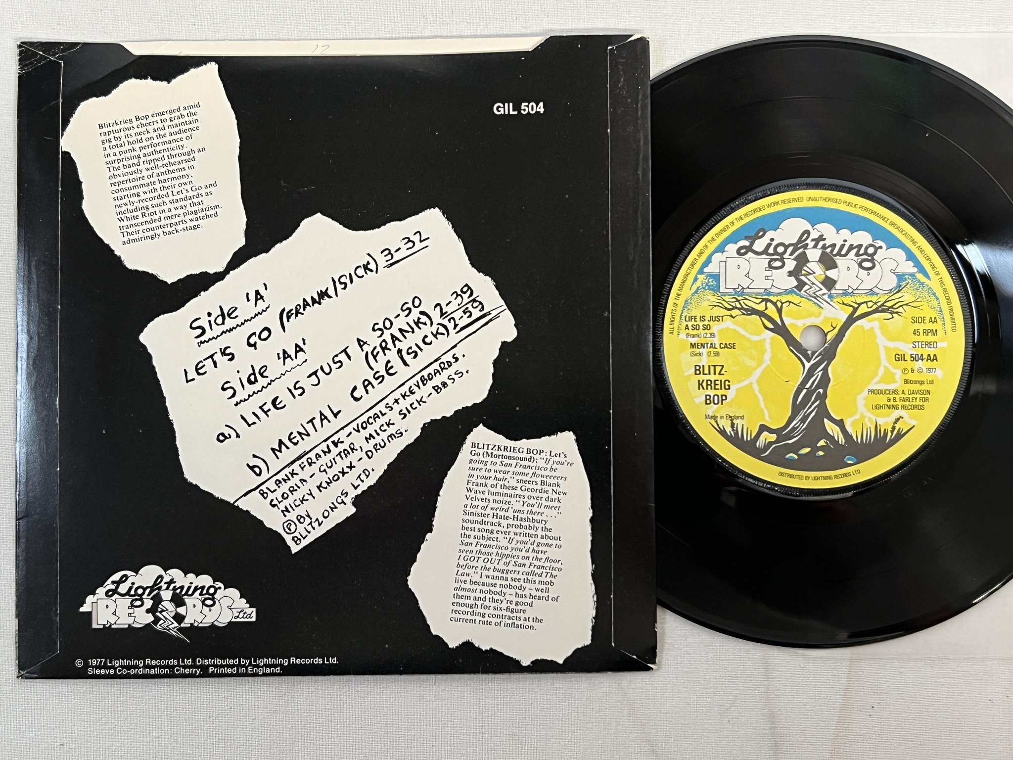 Omslagsbild för skivan BLITZKREIG BOP let's go 7"single -77 UK LIGHTNING GIL 504 punk