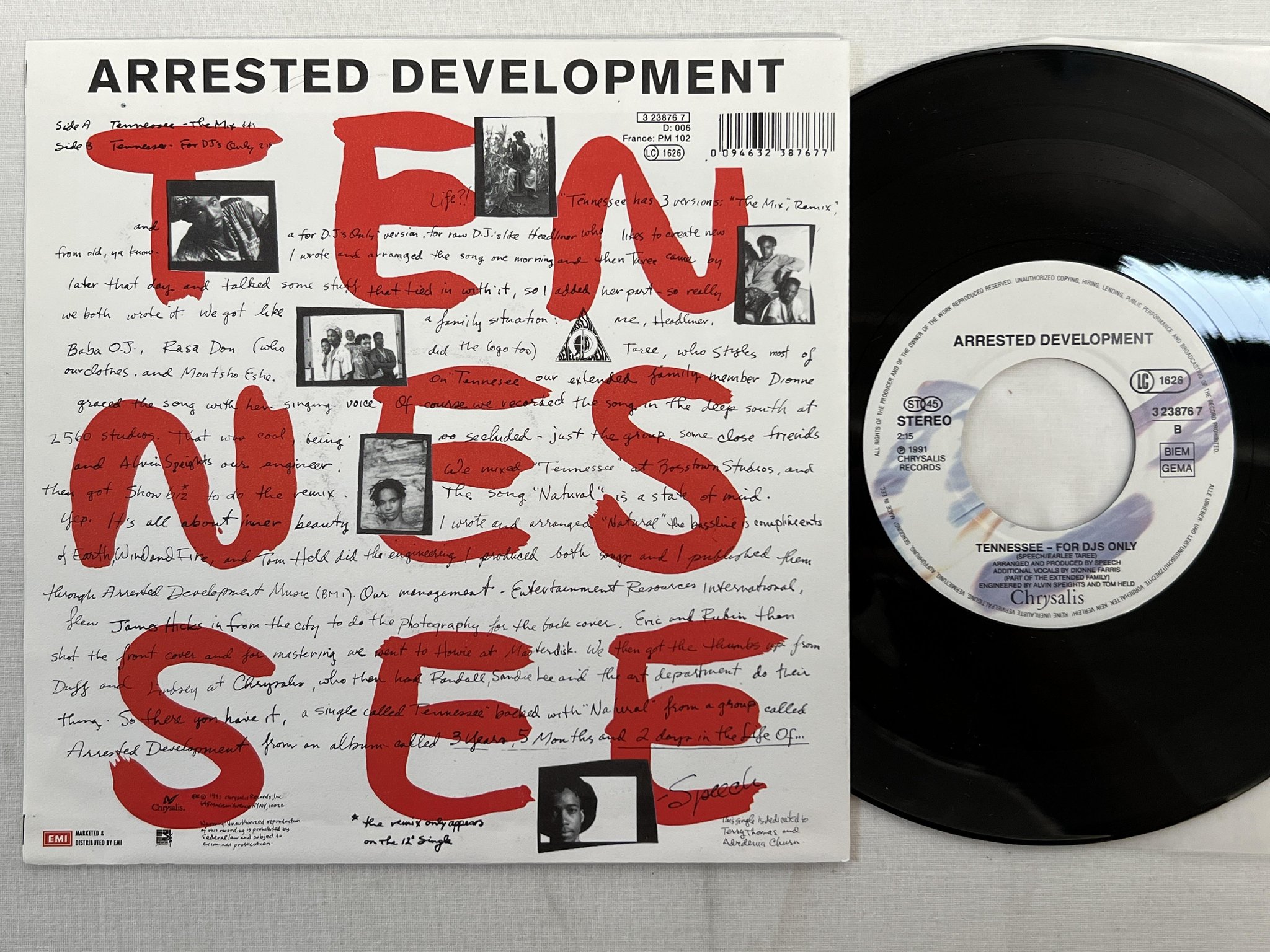 Omslagsbild för skivan ARRESTED DEVELOPMENT Tennessee 7"single -91 Hol CHRYSALIS 3238767