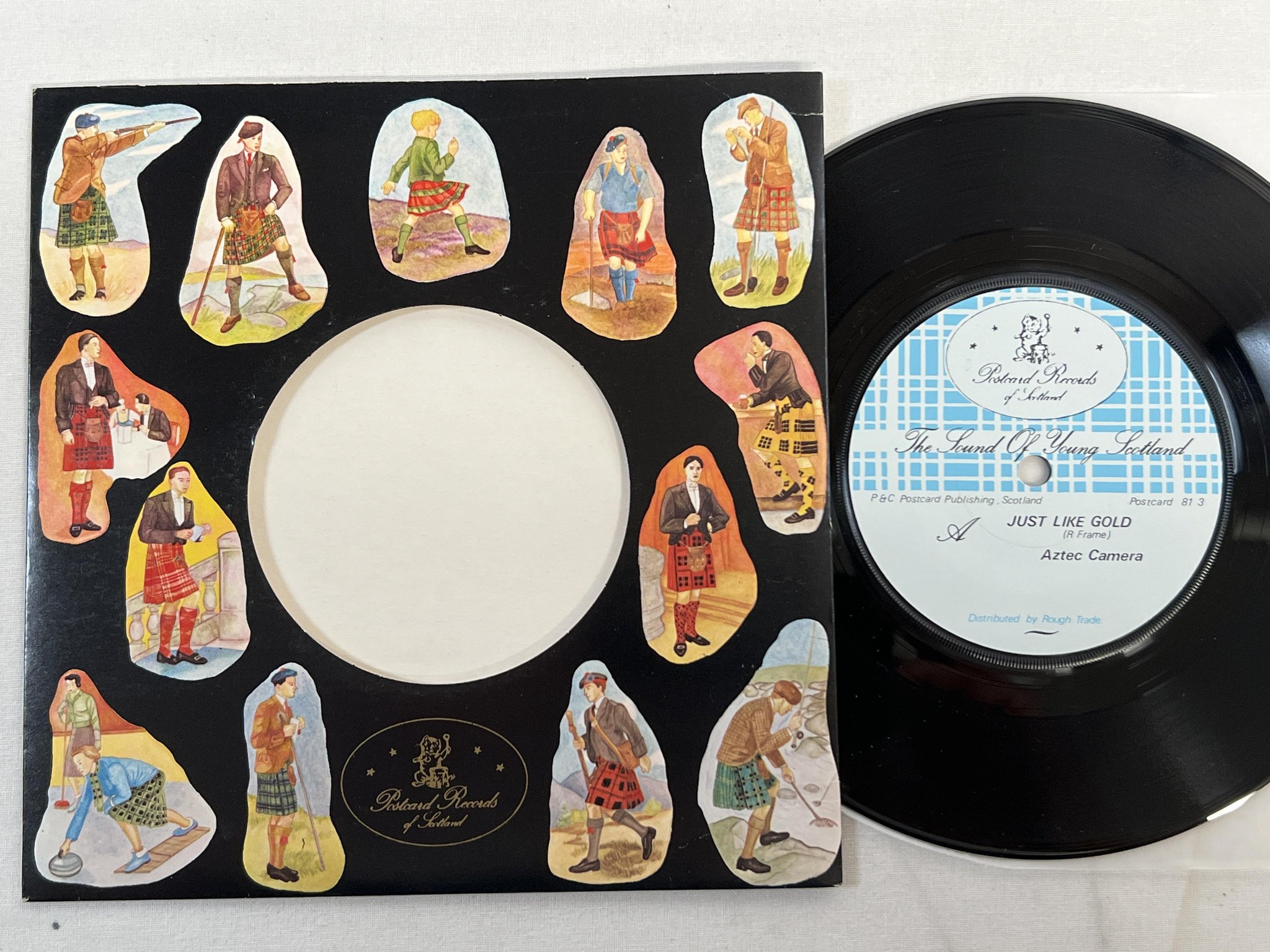 Omslagsbild för skivan AZTEK CAMERA Just Like Gold 7"single -81 UK Postcard 81 3 ** RARE **