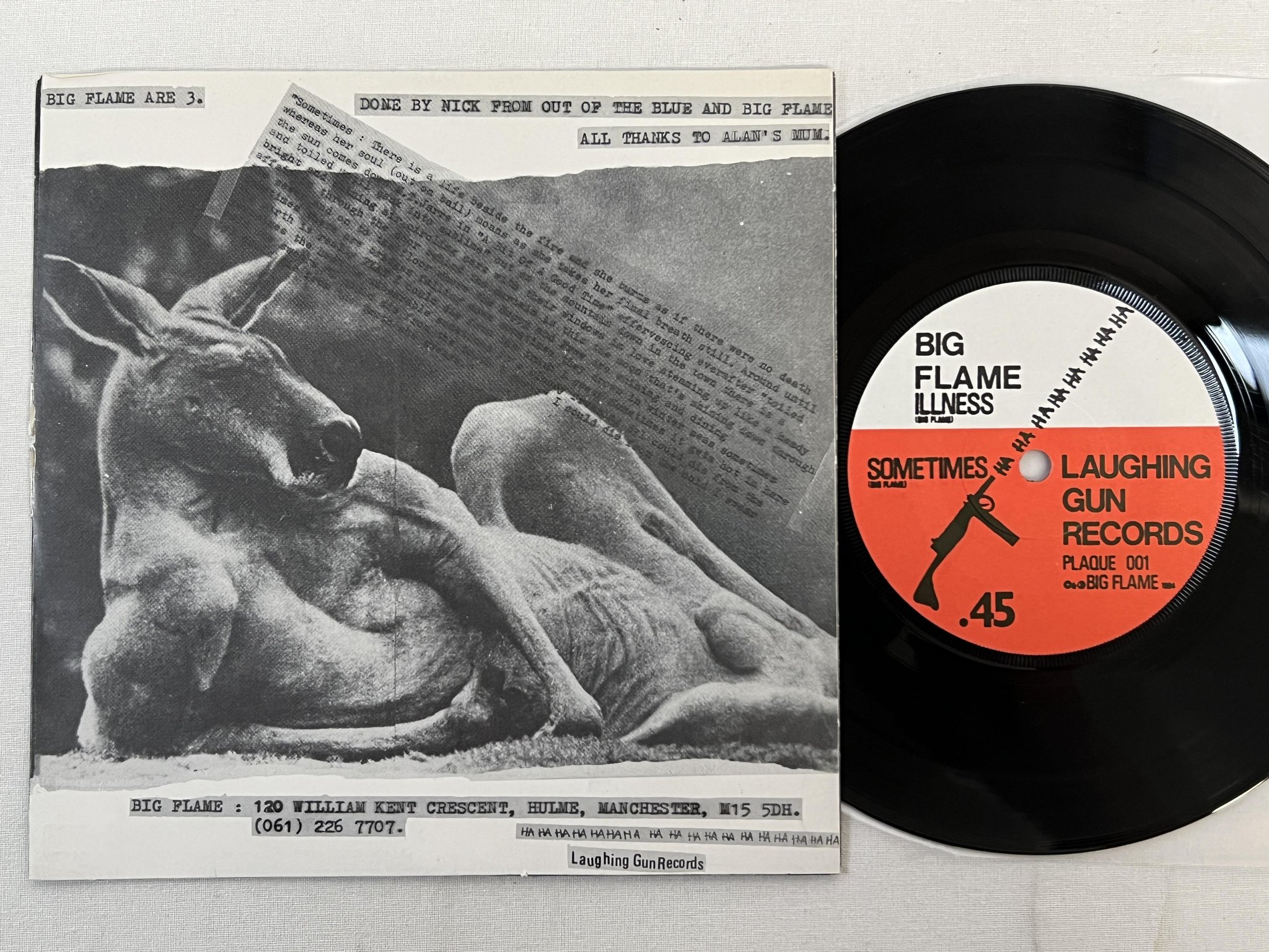 Omslagsbild för skivan BIG FLAME sink 7"single -84 UK LAUGHING GUN PLAQUE 001
