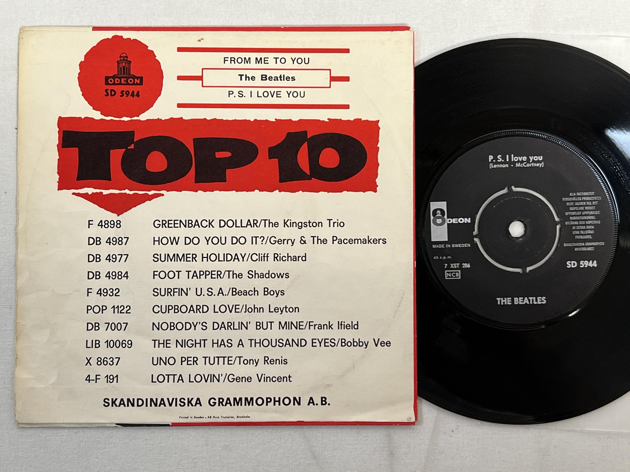 Omslagsbild för skivan THE BEATLES from me to you 7"single -63 Swe ODEON SD 5944 ** RARE **