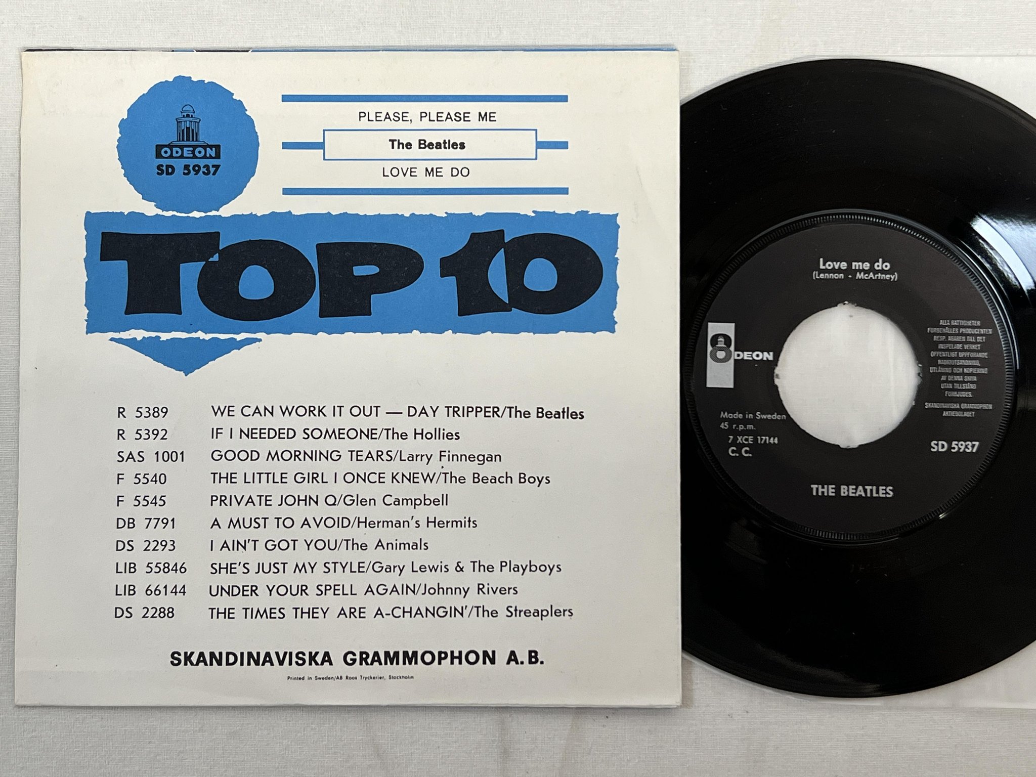 Omslagsbild för skivan THE BEATLES please please me 7"single -63 Swe ODEON SD 5937