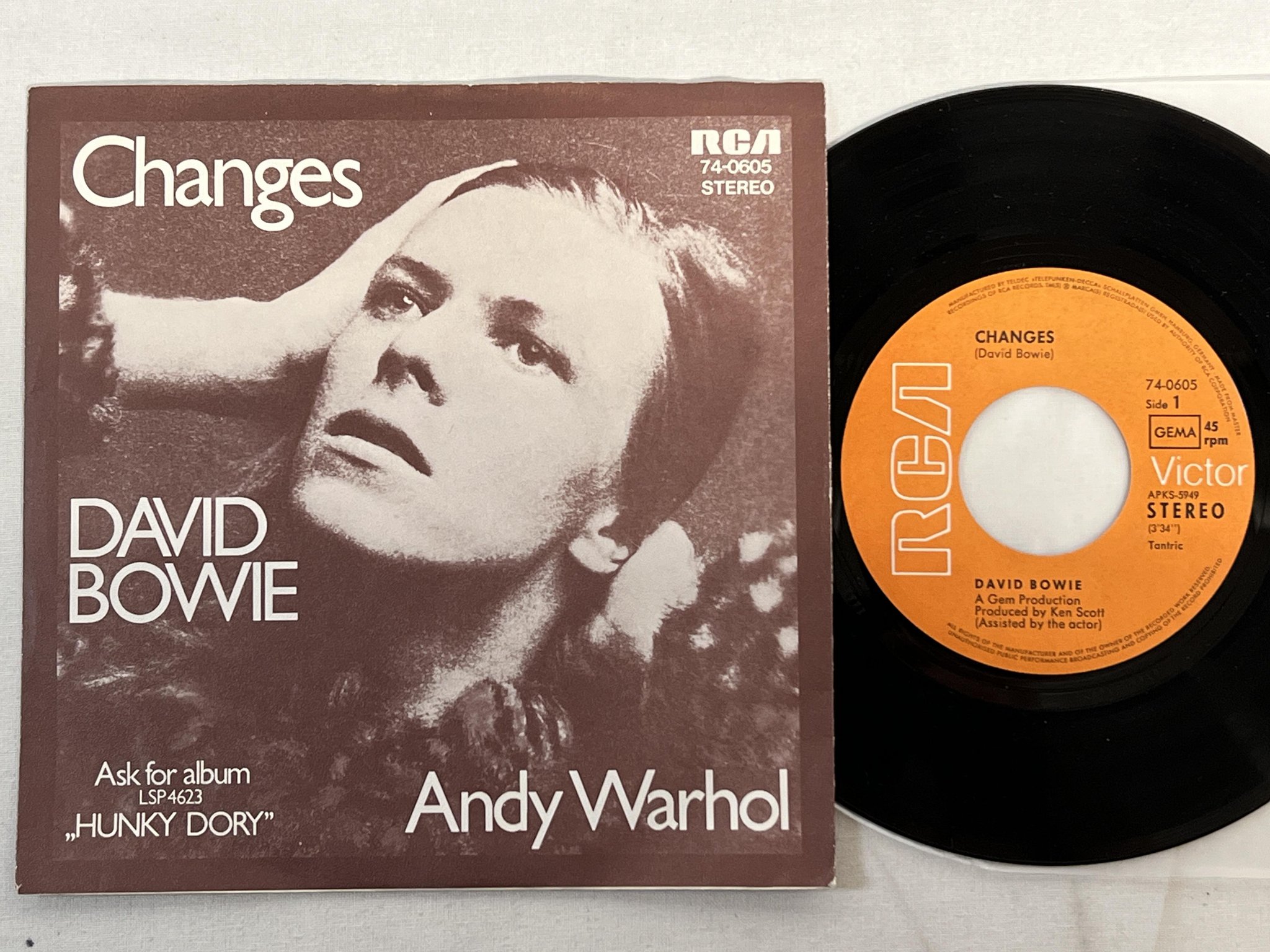 Omslagsbild för skivan DAVID BOWIE changes / Andy Warhol 7"single -72 Ger RCA 74-0605 ** MEGA RARE **