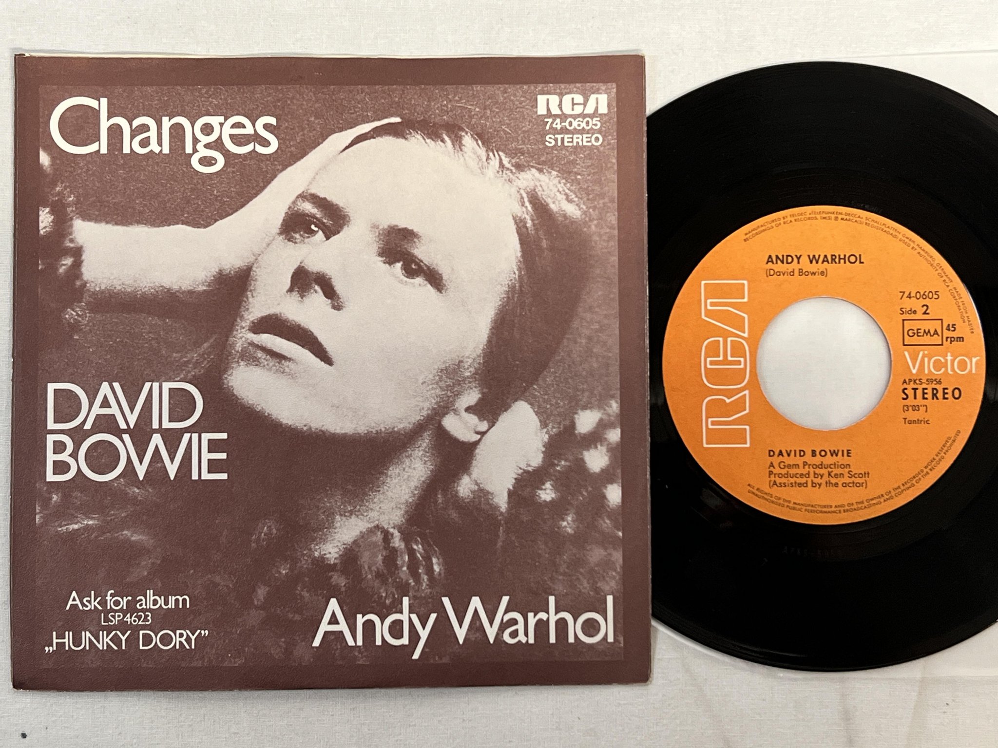 Omslagsbild för skivan DAVID BOWIE changes / Andy Warhol 7"single -72 Ger RCA 74-0605 ** MEGA RARE **