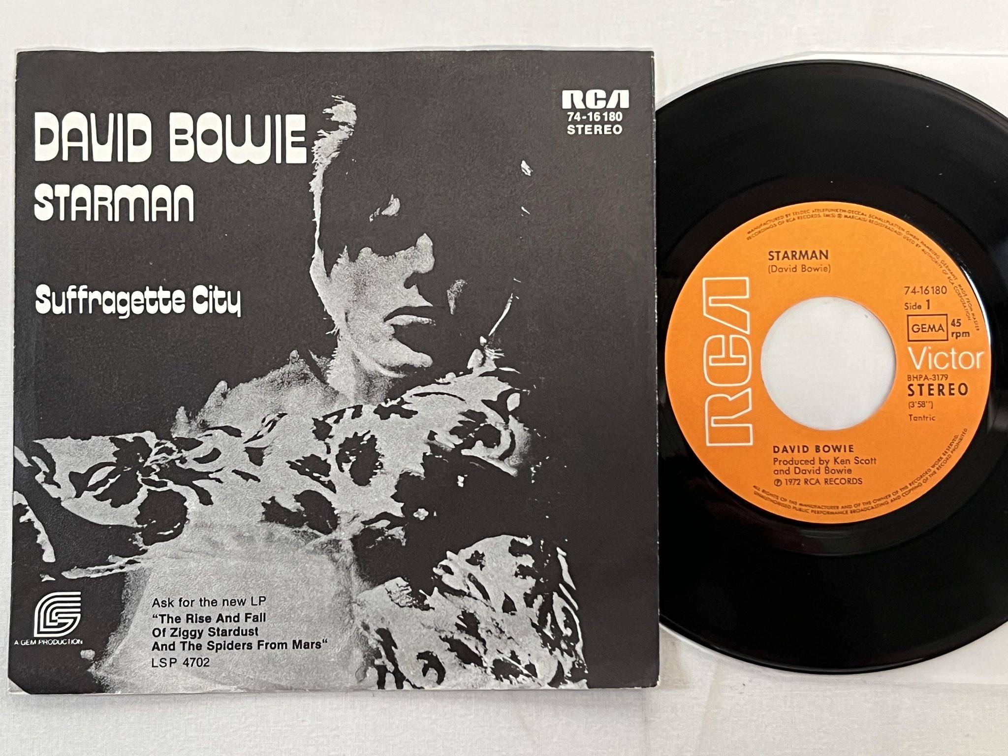 Omslagsbild för skivan DAVID BOWIE starman 7"single -72 Ger RCA 74-16180