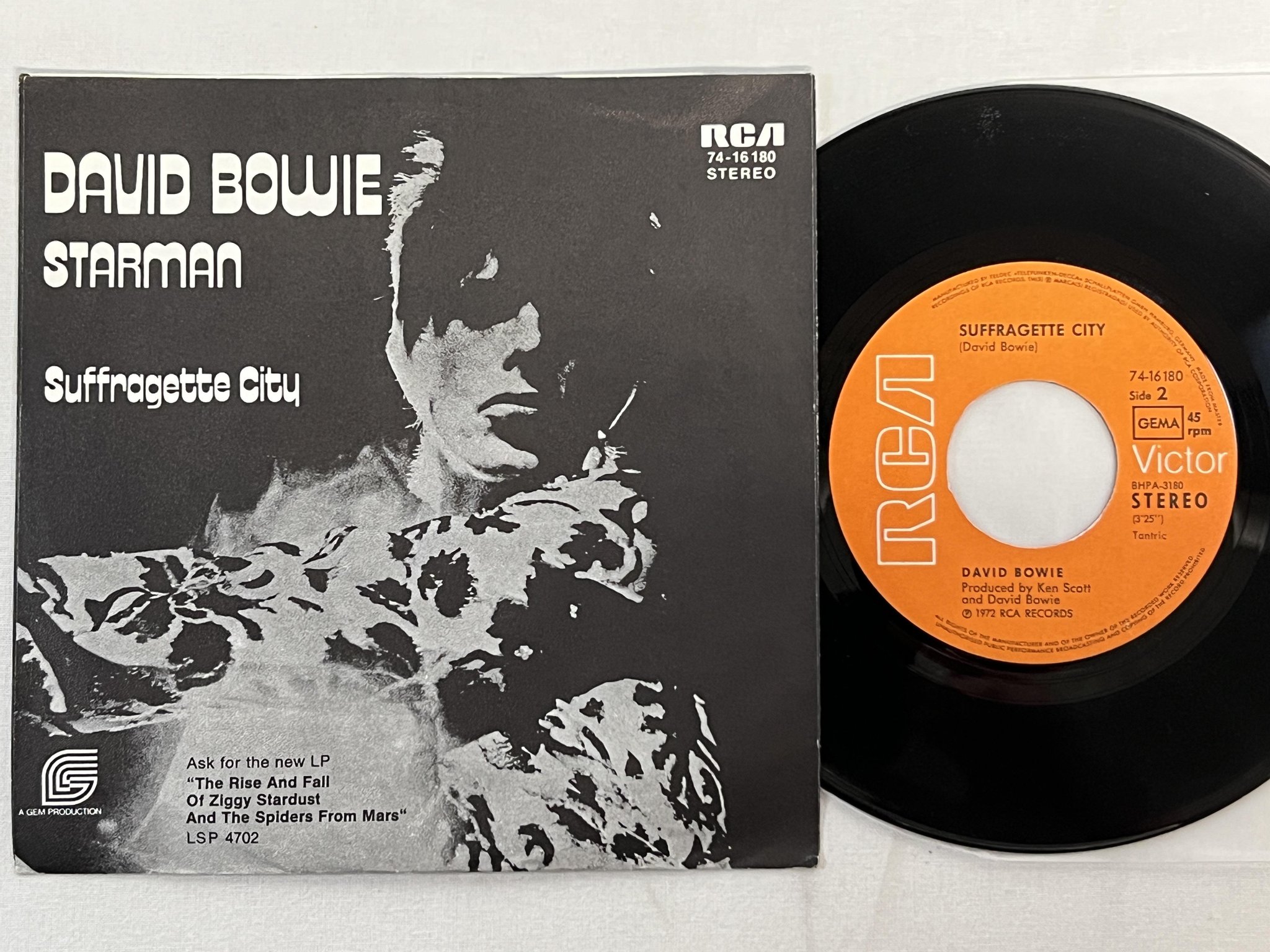 Omslagsbild för skivan DAVID BOWIE starman 7"single -72 Ger RCA 74-16180