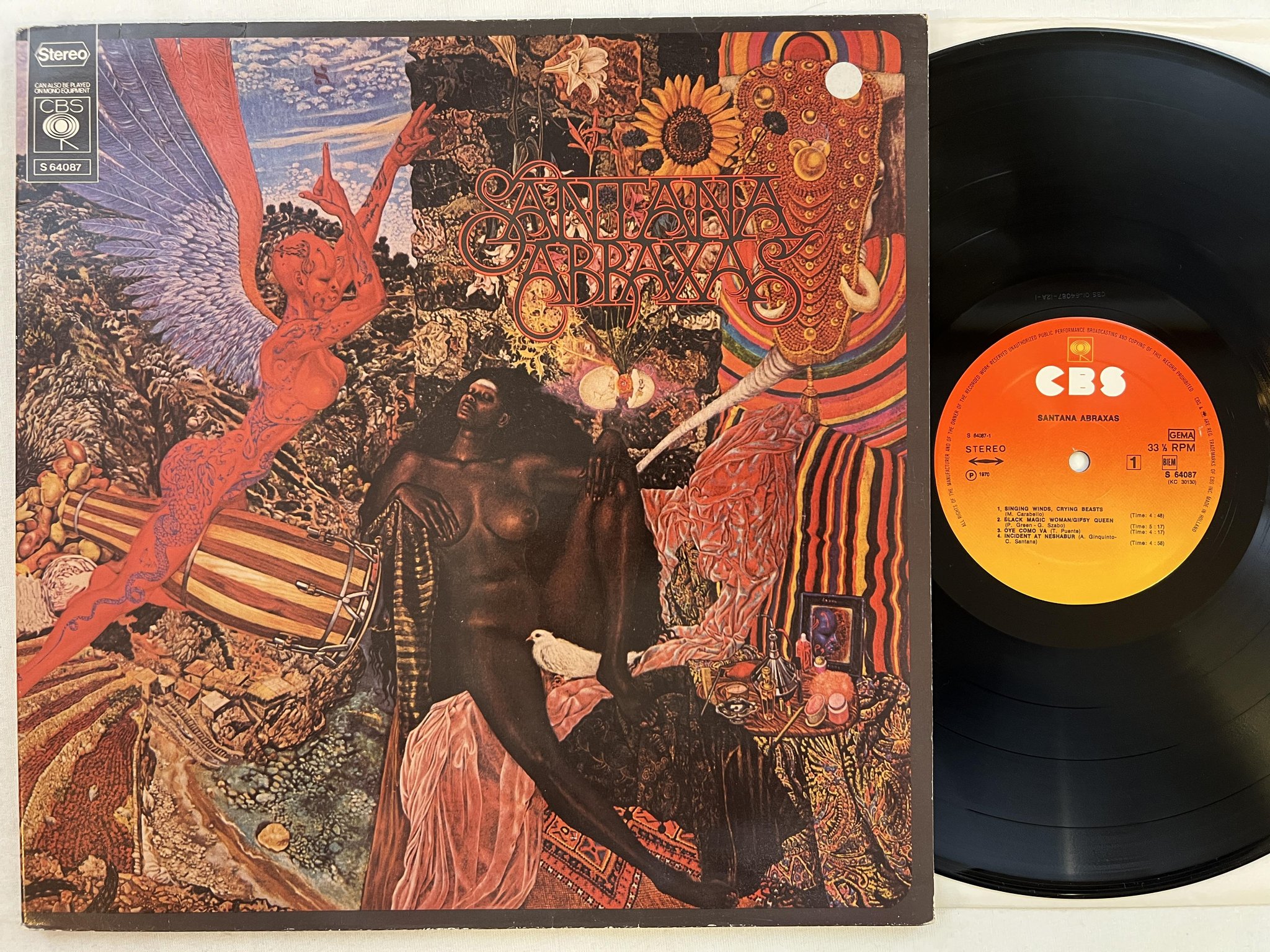 Omslagsbild för skivan SANTANA abraxas LP re Hol CBS S 64087 ** samba pa ti **