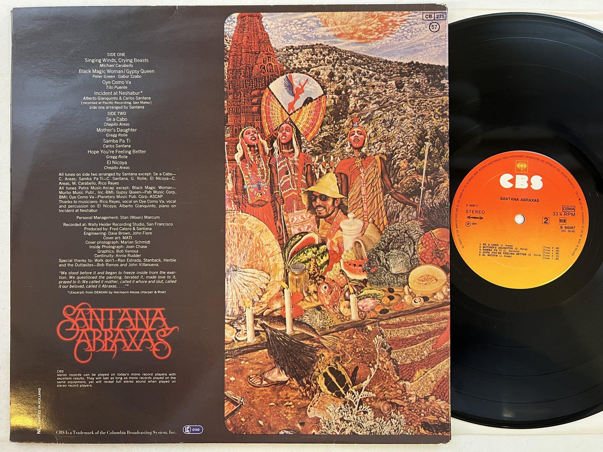 Omslagsbild för skivan SANTANA abraxas LP re Hol CBS S 64087 ** samba pa ti **