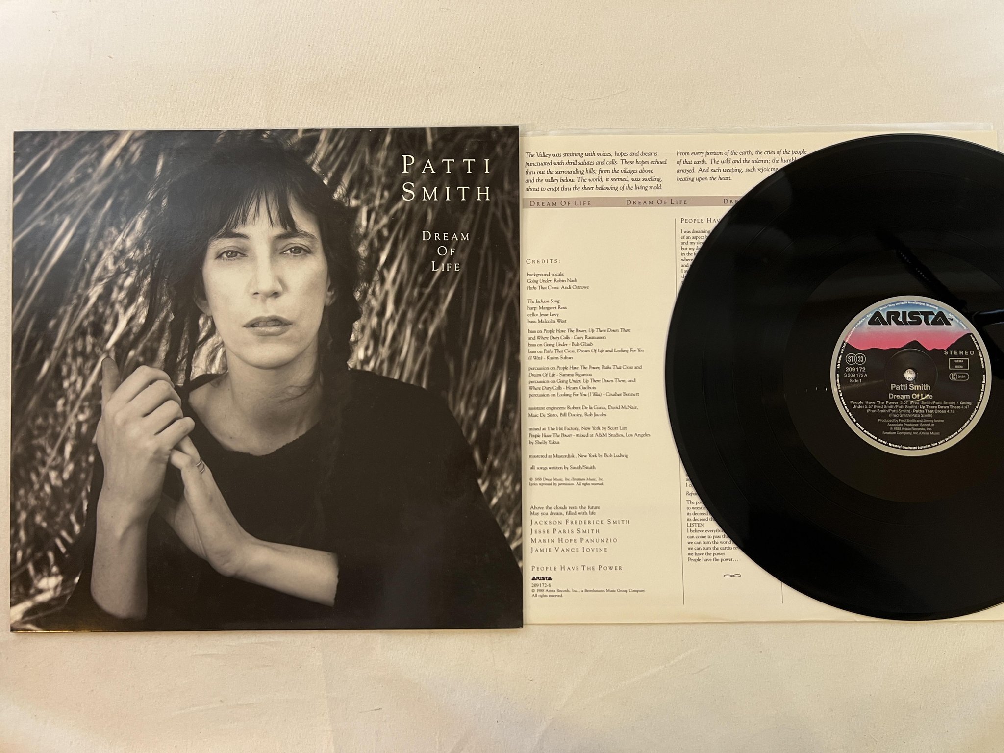 Omslagsbild för skivan PATTI SMITH dream of life LP -88 Ger ARISTA 209 172
