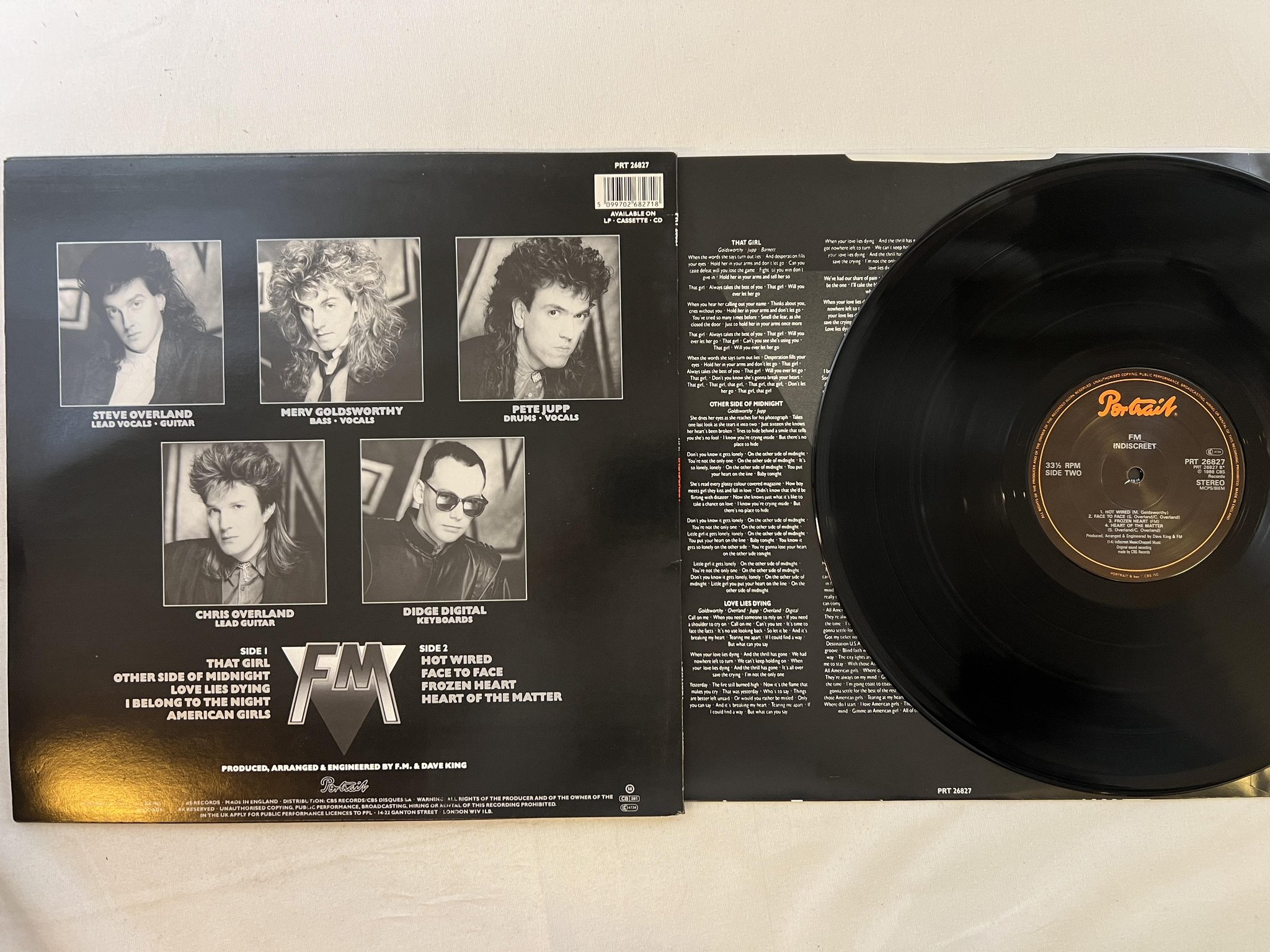 Omslagsbild för skivan FM Indiscreet LP -86 portrait prt 26827 AOR