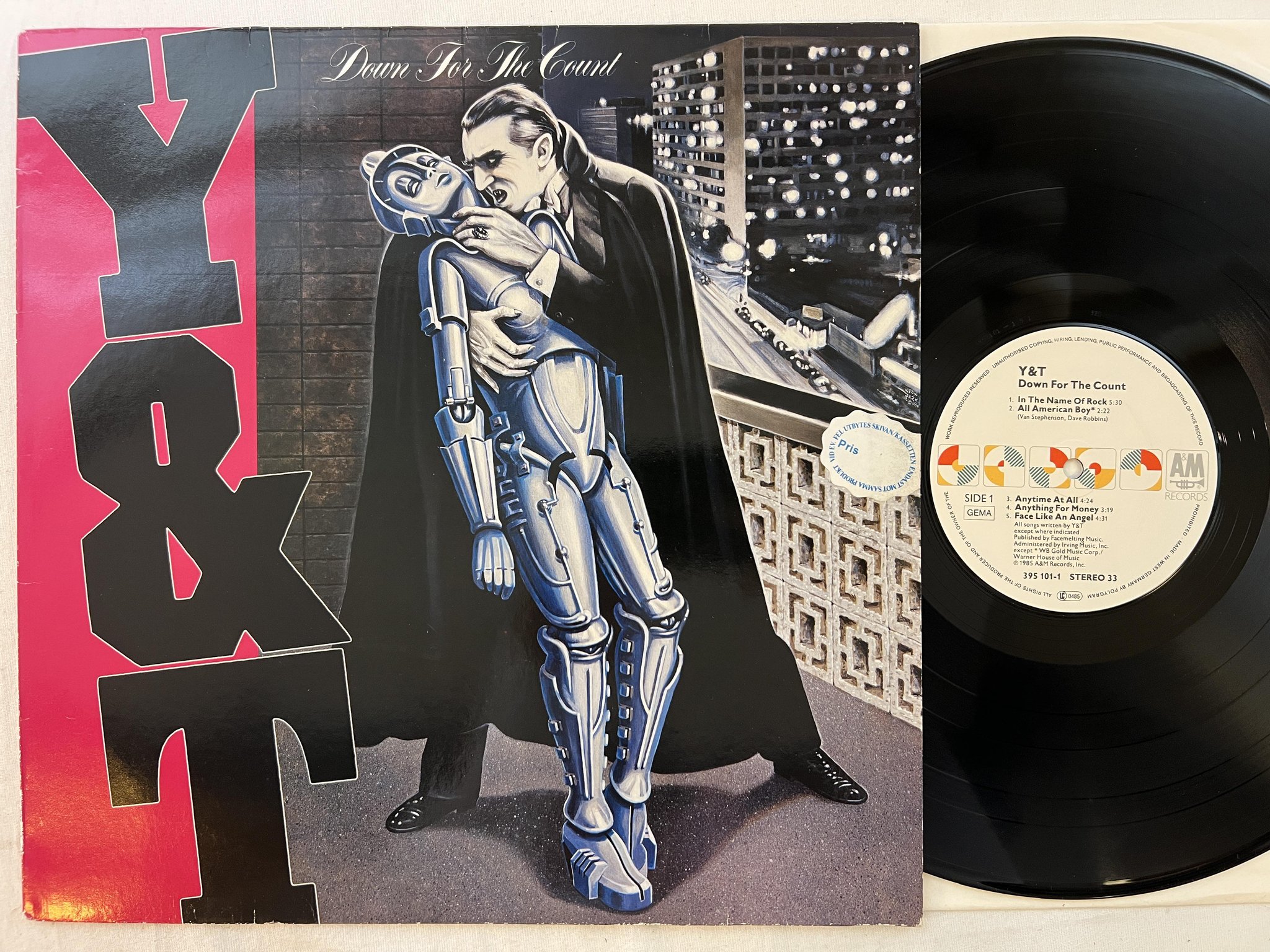 Omslagsbild för skivan Y&T down for the count LP -85 Ger A&M 395 101-1