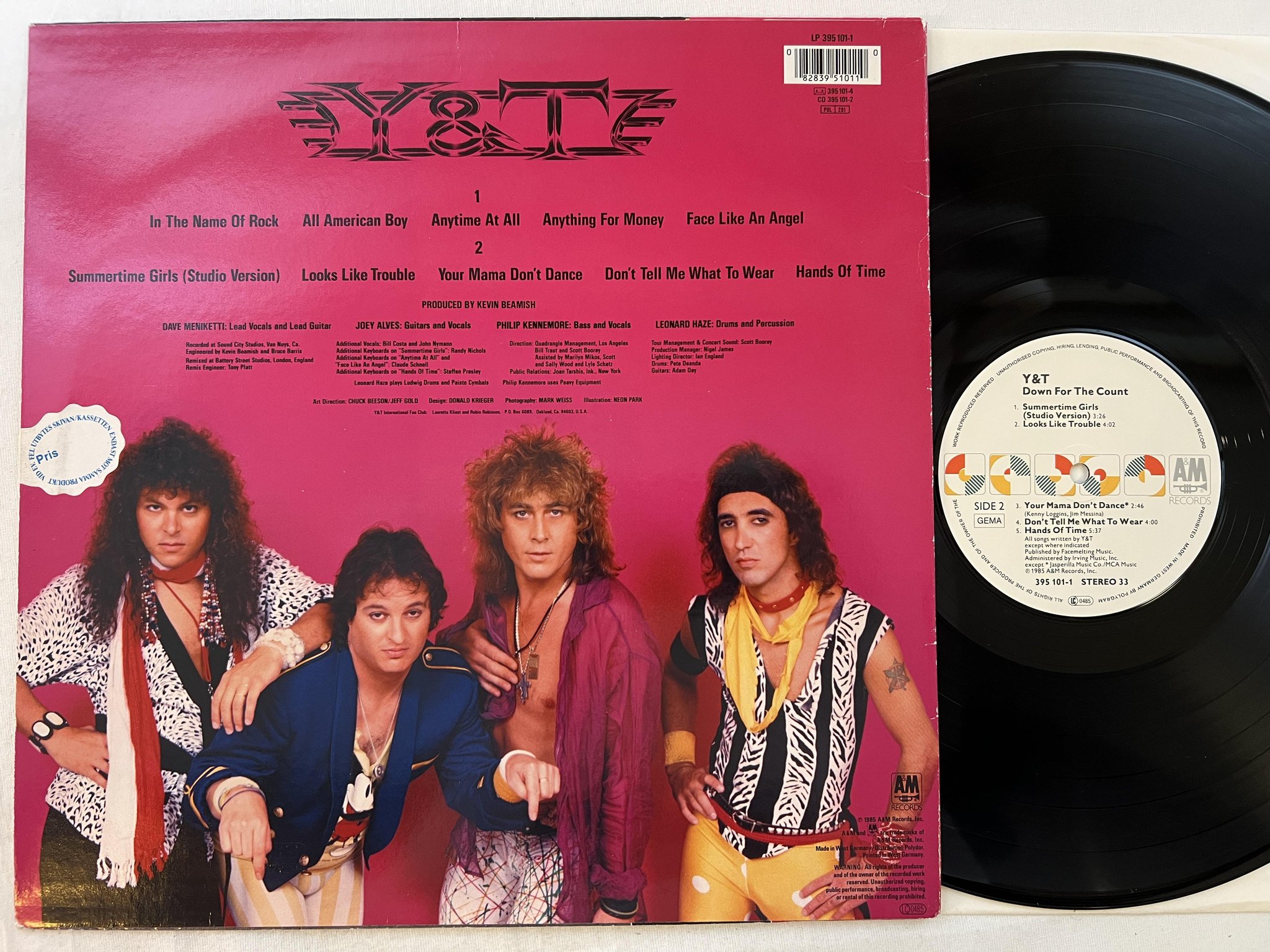 Omslagsbild för skivan Y&T down for the count LP -85 Ger A&M 395 101-1
