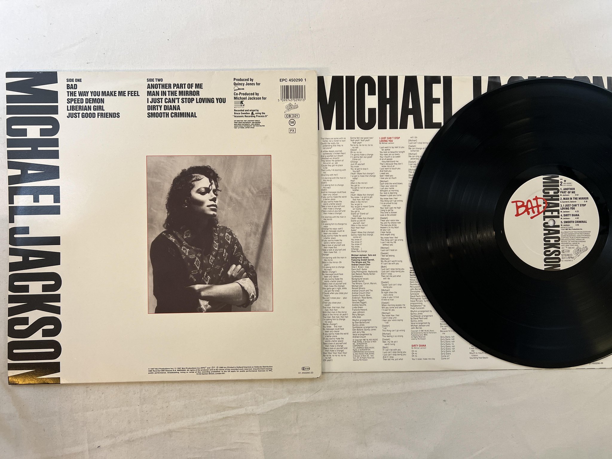 Omslagsbild för skivan MICHAEL JACKSON bad LP -87 Hol EPIC EPC 450290-1
