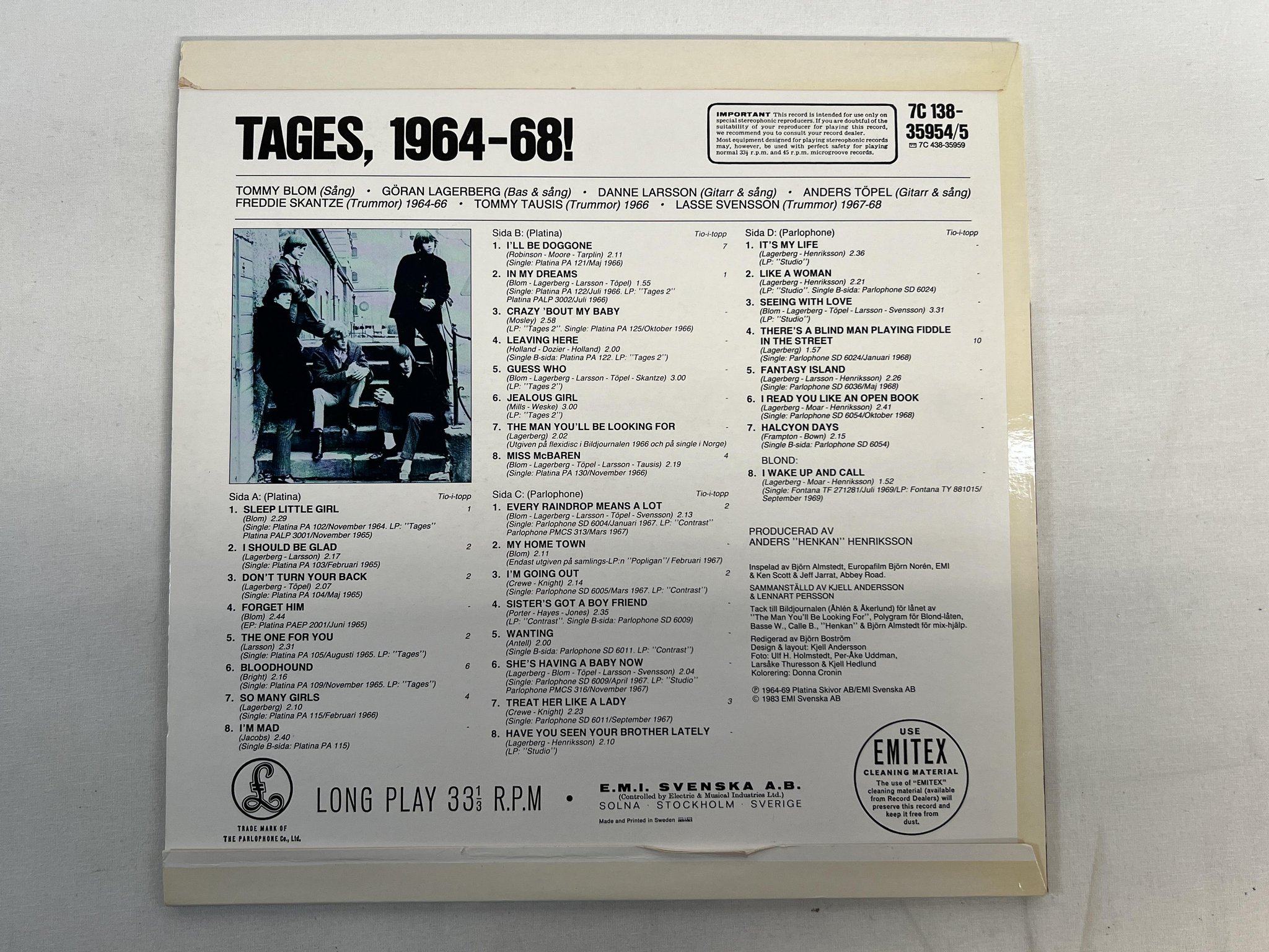 Omslagsbild för skivan TAGES 1964-68! 2xLP -82 Swe PLATINA / PARLOPHONE 7C 138-35954