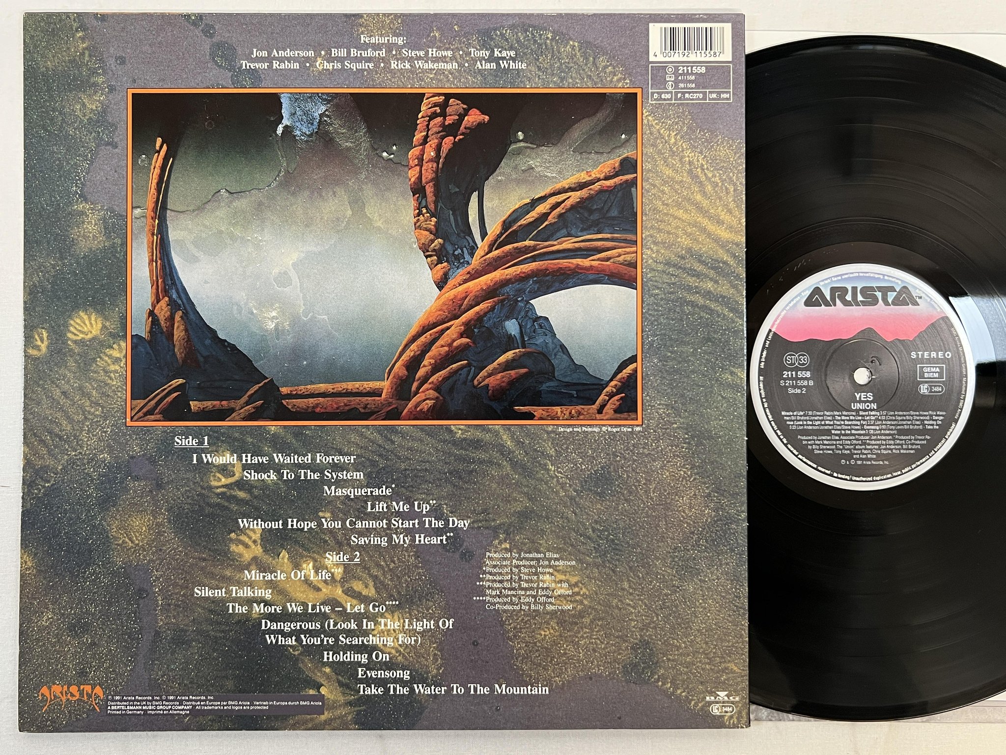 Omslagsbild för skivan YES union LP -91 Ger ARISTA 211 558