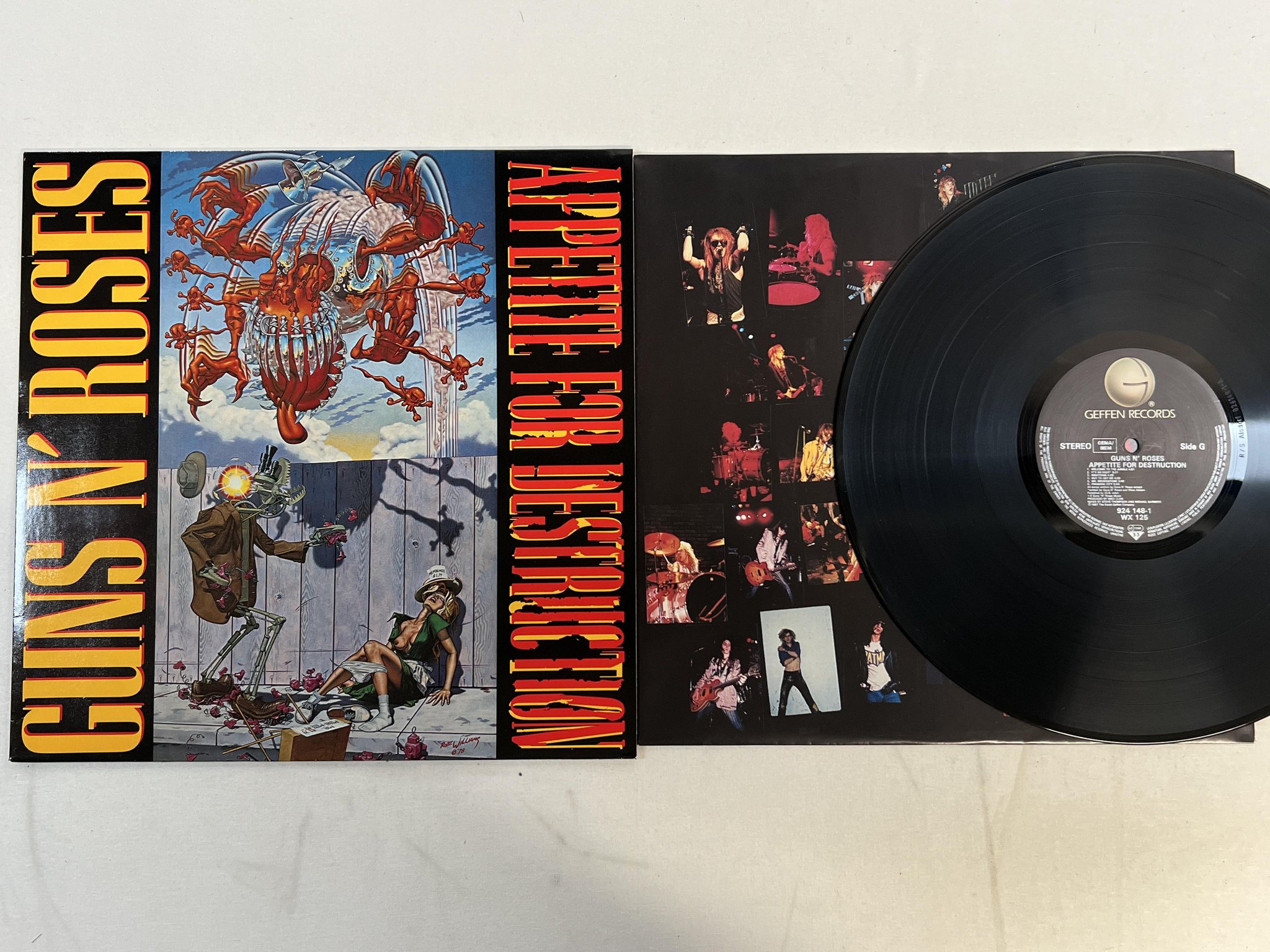 Omslagsbild för skivan GUNS N ROSES appetite for destruction LP -87 Ger GEFFEN 924 148-1 ** MASSIVE **