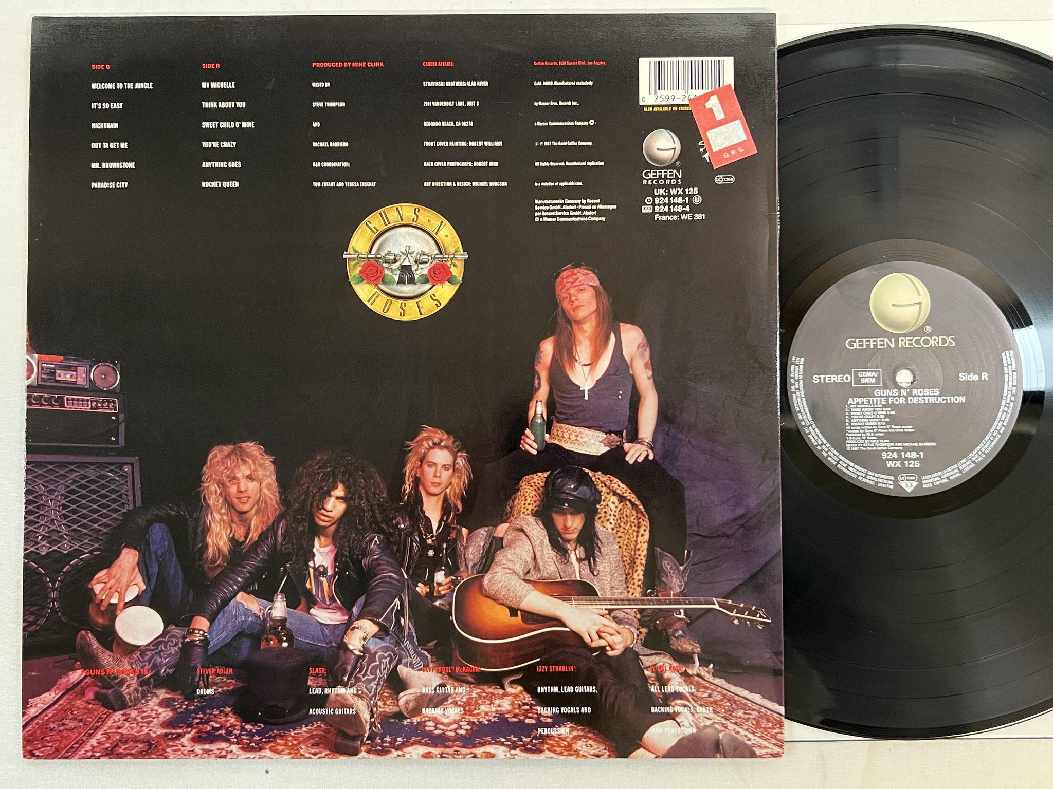 Omslagsbild för skivan GUNS N ROSES appetite for destruction LP -87 Ger GEFFEN 924 148-1 ** MASSIVE **