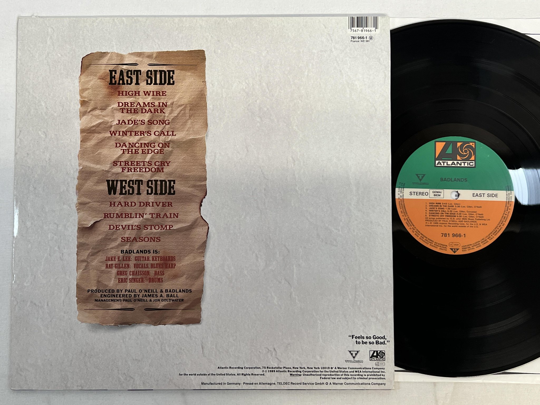 Omslagsbild för skivan BADLANDS s/t LP -89 Ger ATLANTIC 781 966-1