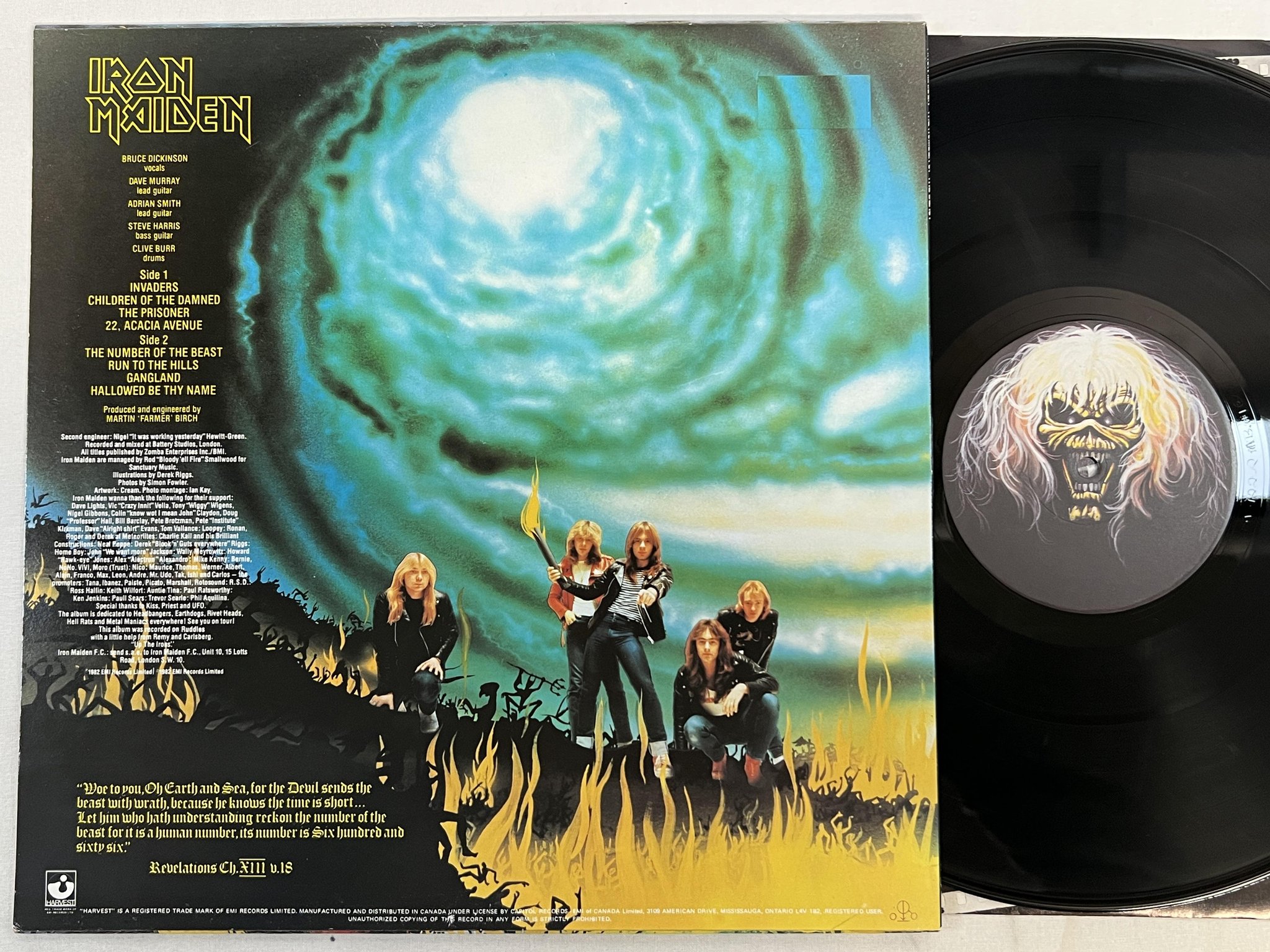 Omslagsbild för skivan IRON MAIDEN the number of the beast LP -82 Can HARVEST ST-12202