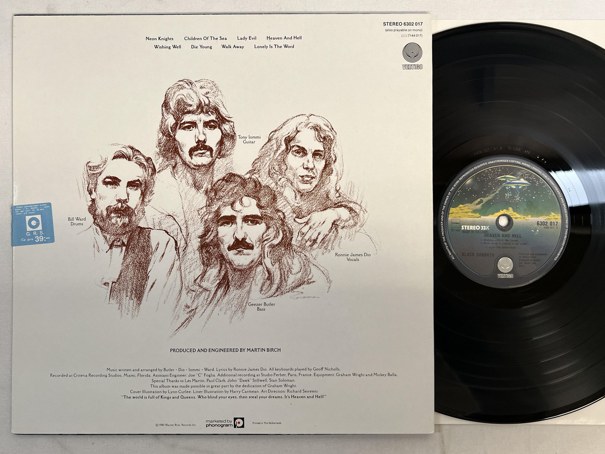 Omslagsbild för skivan BLACK SABBATH heaven and hell LP -80 Hol VERTIGO 6302 017