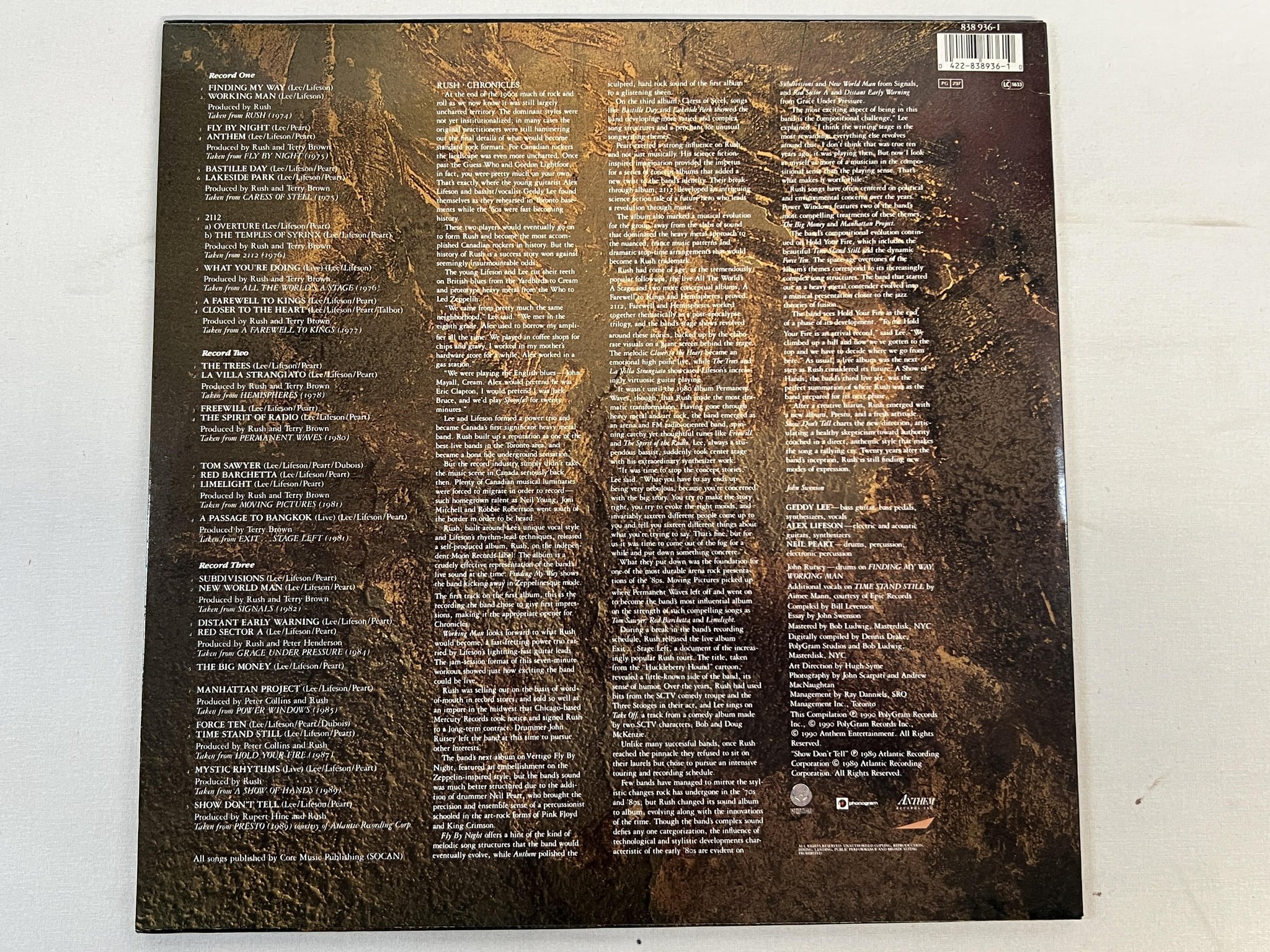 Omslagsbild för skivan RUSH chronicles 3xLP -90 VERTIGO 846 930-1 *** RARE ***