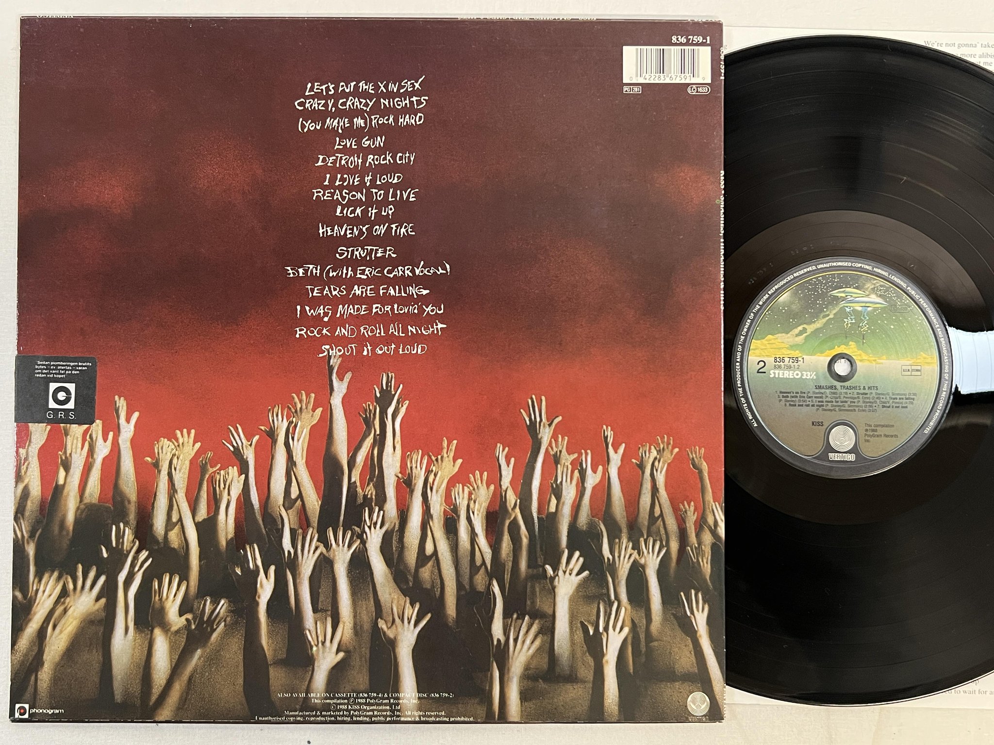Omslagsbild för skivan KISS smashes, thrashes & hits LP -88 VERTIGO 836 759-1