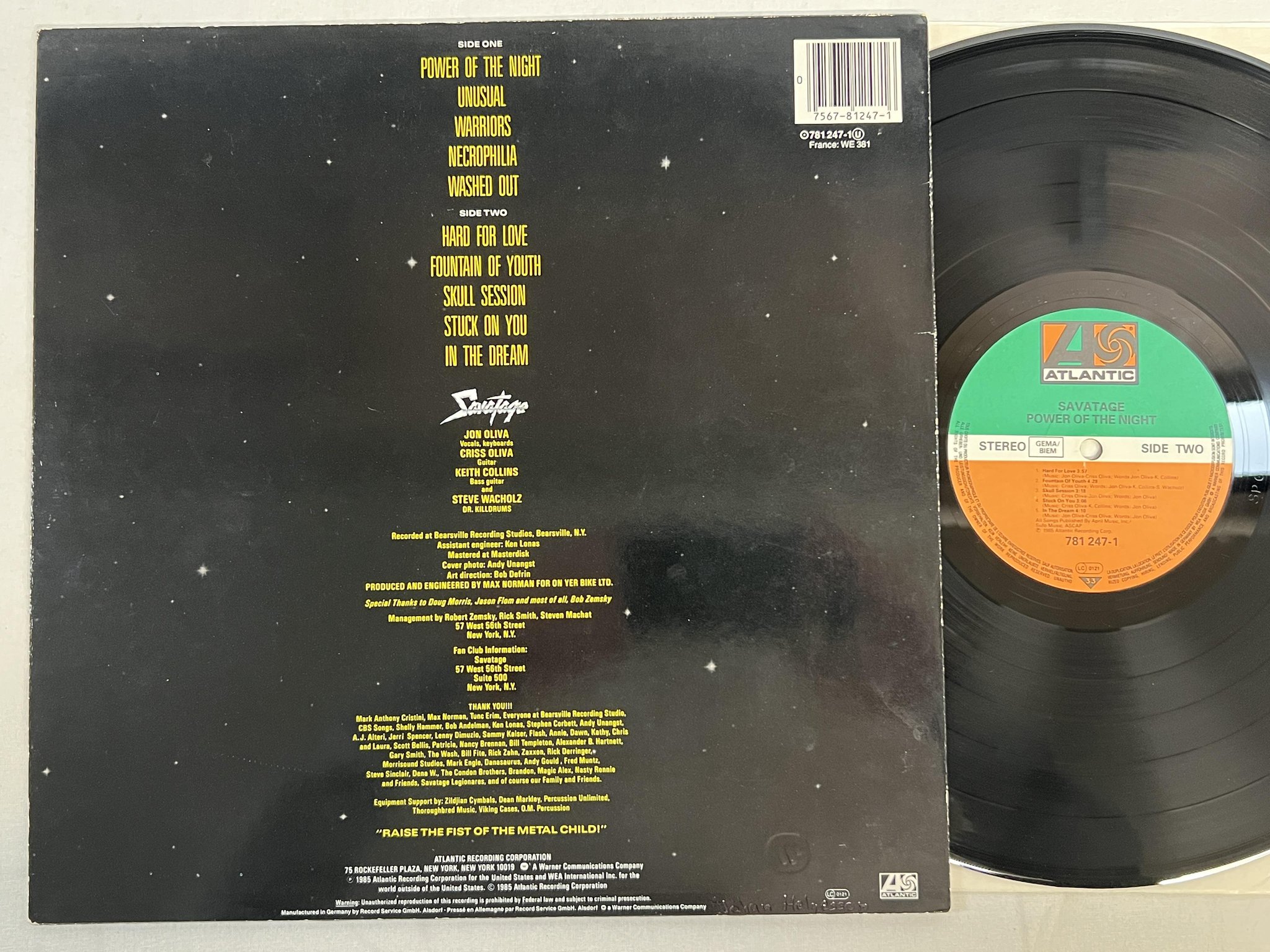 Omslagsbild för skivan SAVATAGE Power Of The Night LP -85 Ger ATLANTIC 7 81247-1