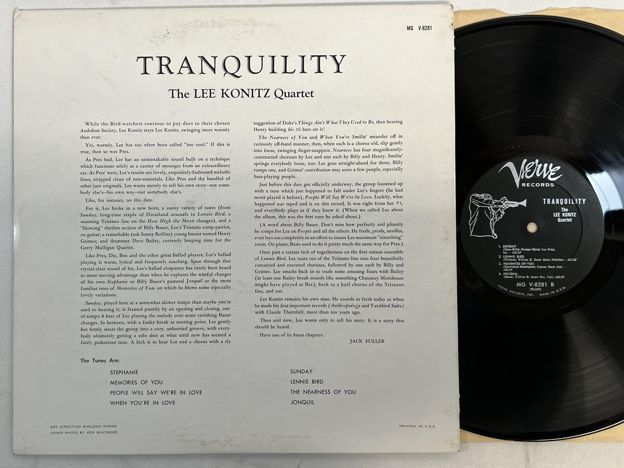 Omslagsbild för skivan LEE KONITZ tranquility LP -57 US VERVE MG V-8281 *** cool jazz ***