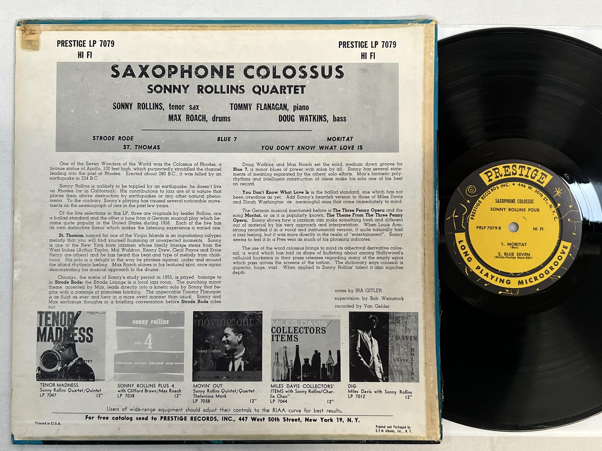 Omslagsbild för skivan SONNY ROLLINS FOUR saxophone colossus LP -57 US PRESTIGE PRLP 7079 ** R A R E **