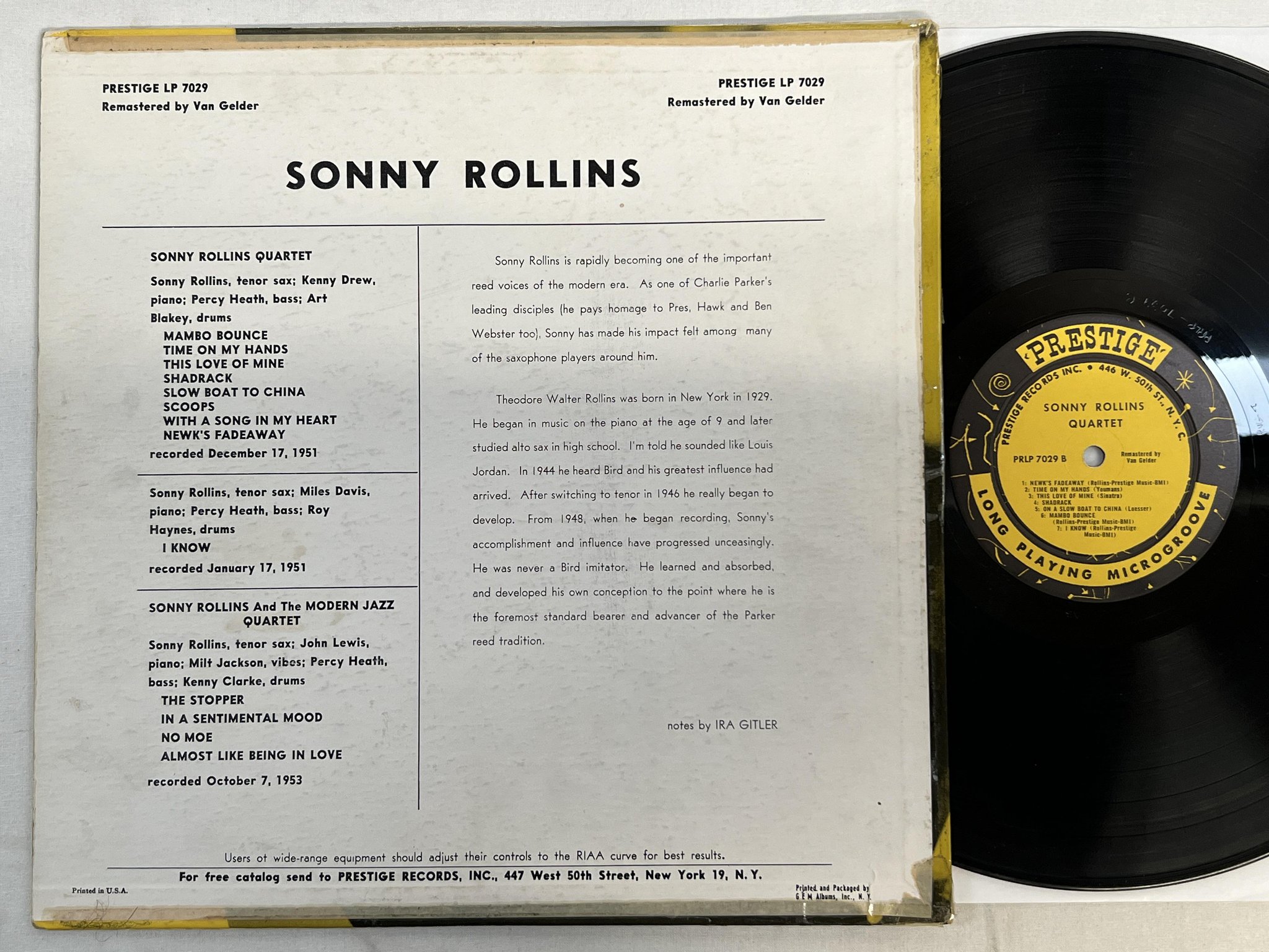 Omslagsbild för skivan SONNY ROLLINS wirh THE MJQ LP -56 US PRESTIGE PRLP 7029 ** wonderful album **
