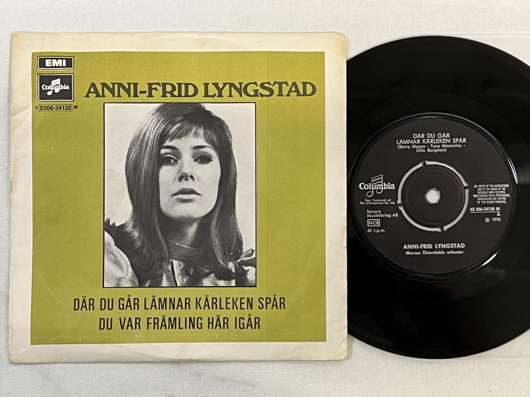 Omslagsbild för skivan ANNI-FRID LYNGSTAD där du går lämnar kärleken spår 7" -70 Swe COLUMBIA