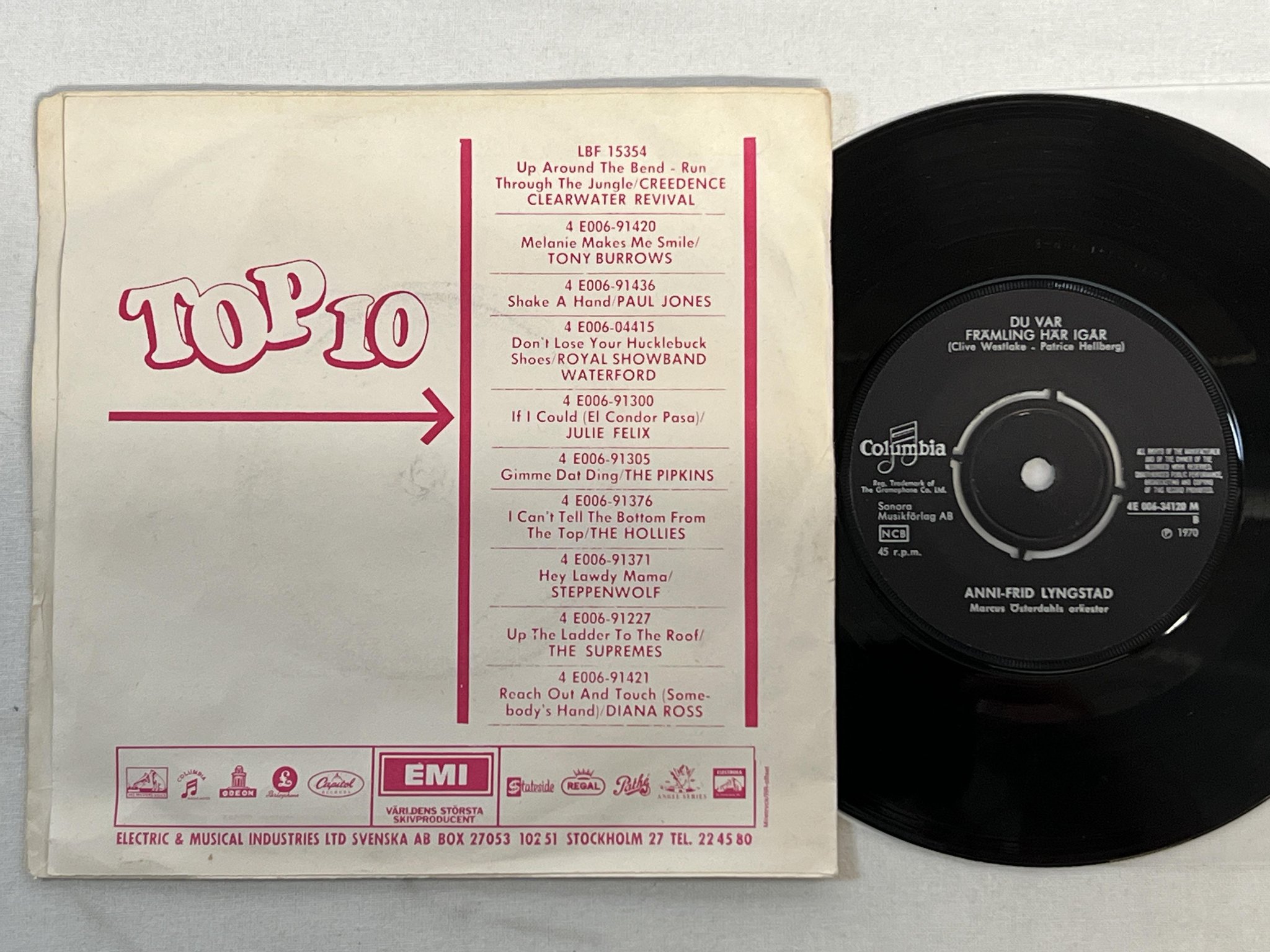 Omslagsbild för skivan ANNI-FRID LYNGSTAD där du går lämnar kärleken spår 7" -70 Swe COLUMBIA