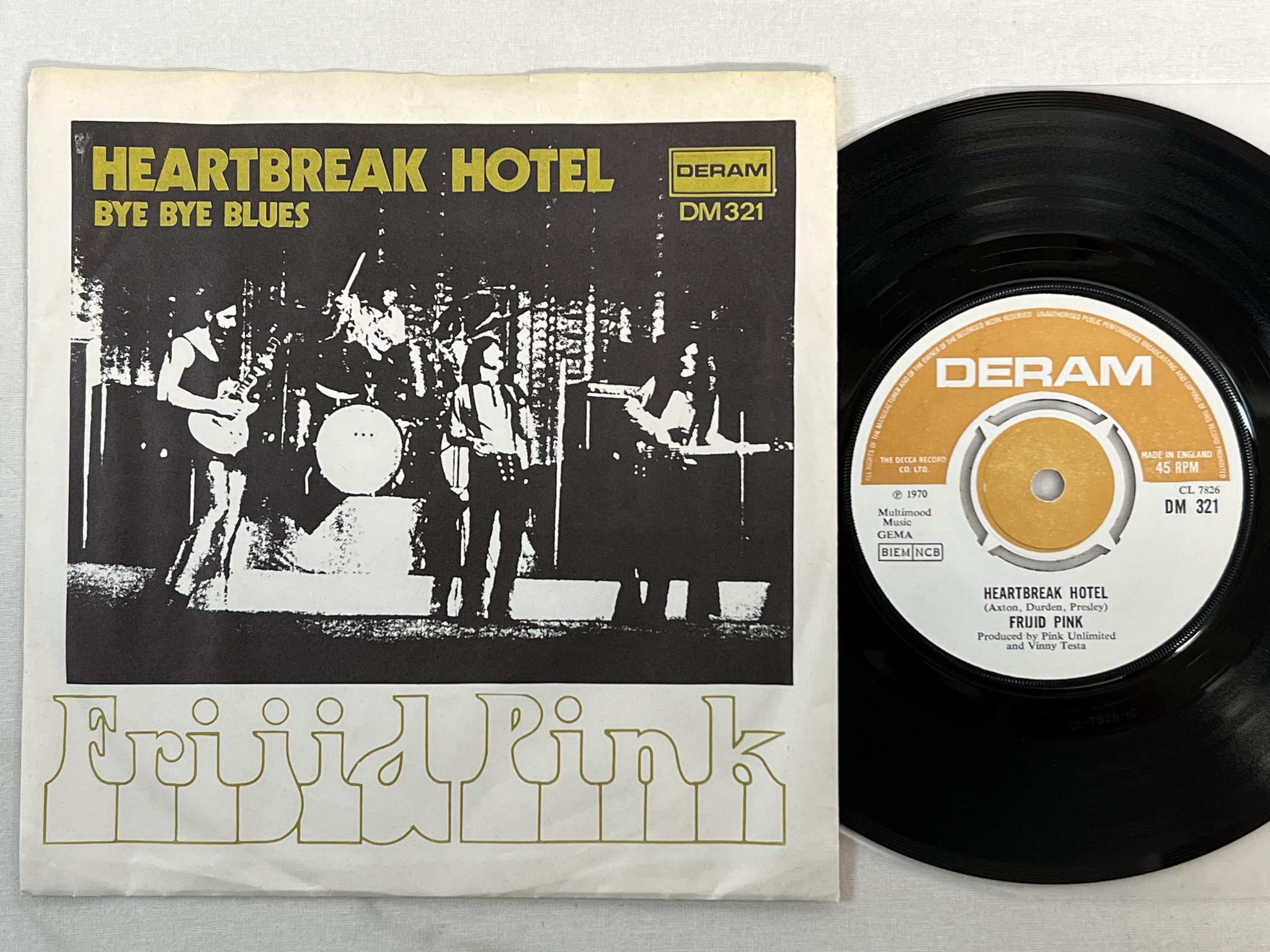 Omslagsbild för skivan FRIJID PINK heartbreak hotel 7"single -70 UK/SWE DERAM DM 321