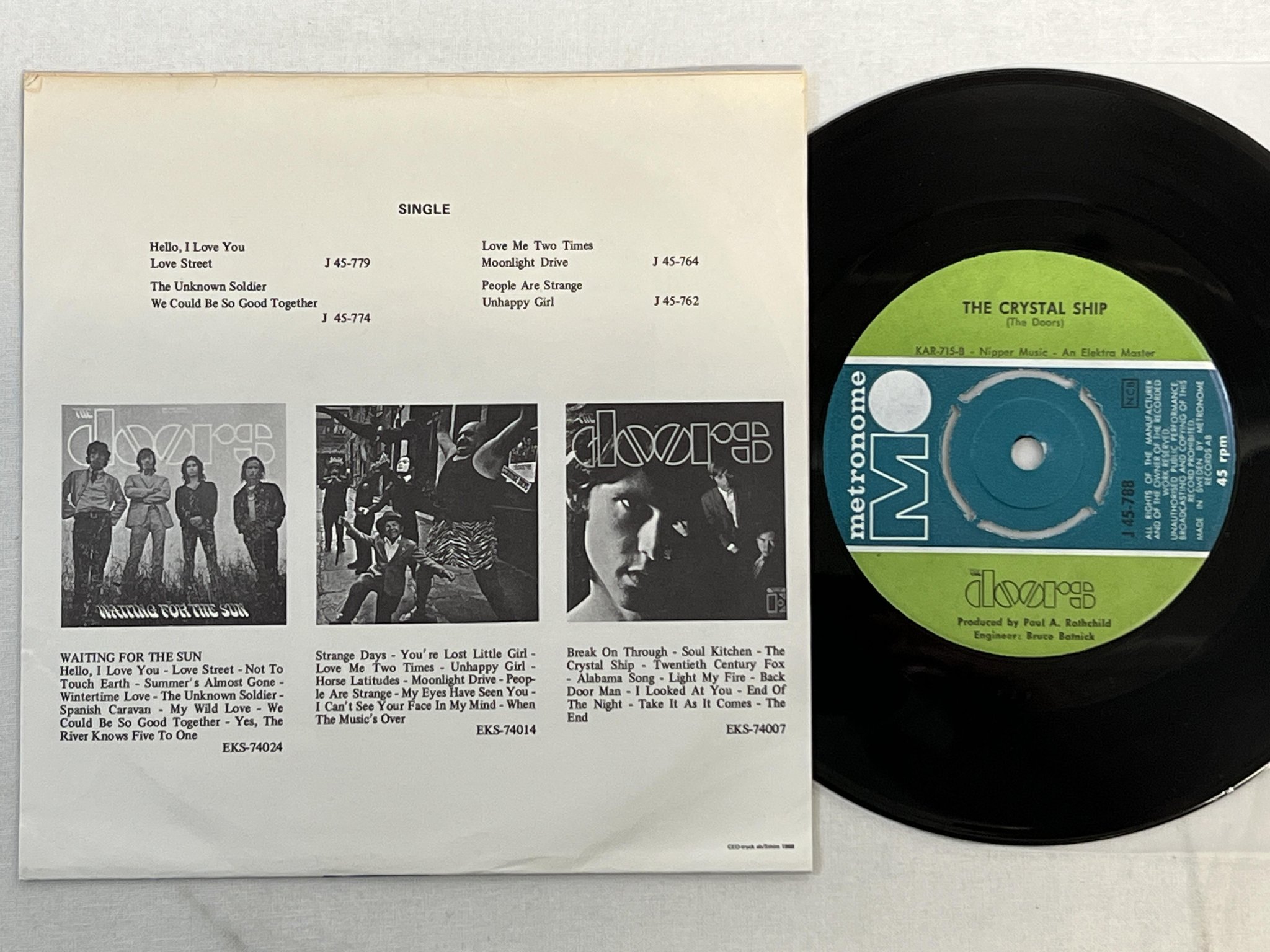 Omslagsbild för skivan THE DOORS light my fire 7"single Swe METRONOME J 45-788