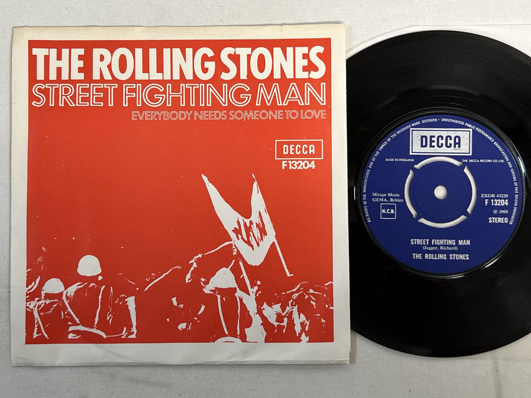 Omslagsbild för skivan THE ROLLING STONES street fighting man 7"single -71 Swe DECCA F13204 ** RARE **